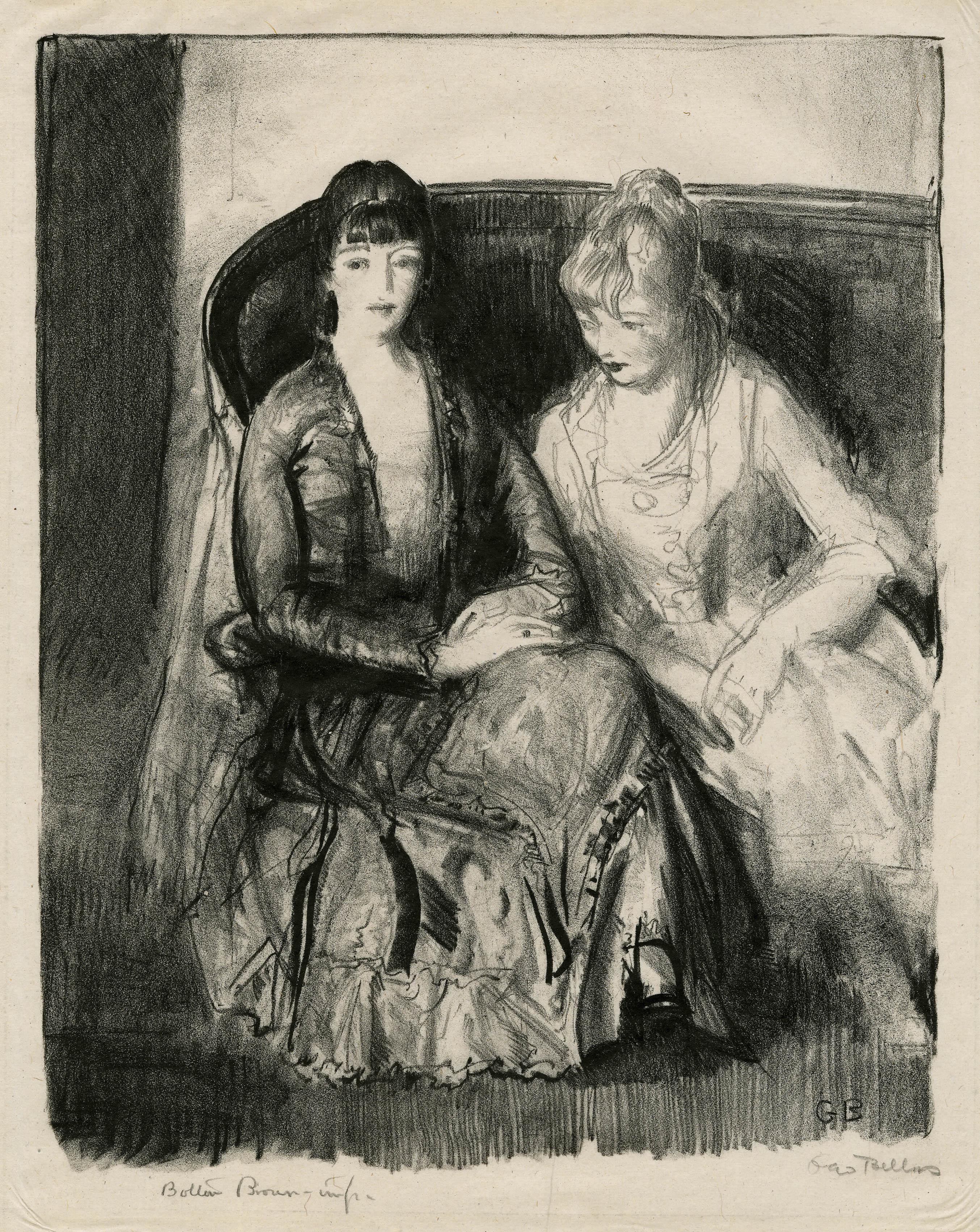 George Wesley Bellows Figurative Print - Emma and Marjorie on a Sofa