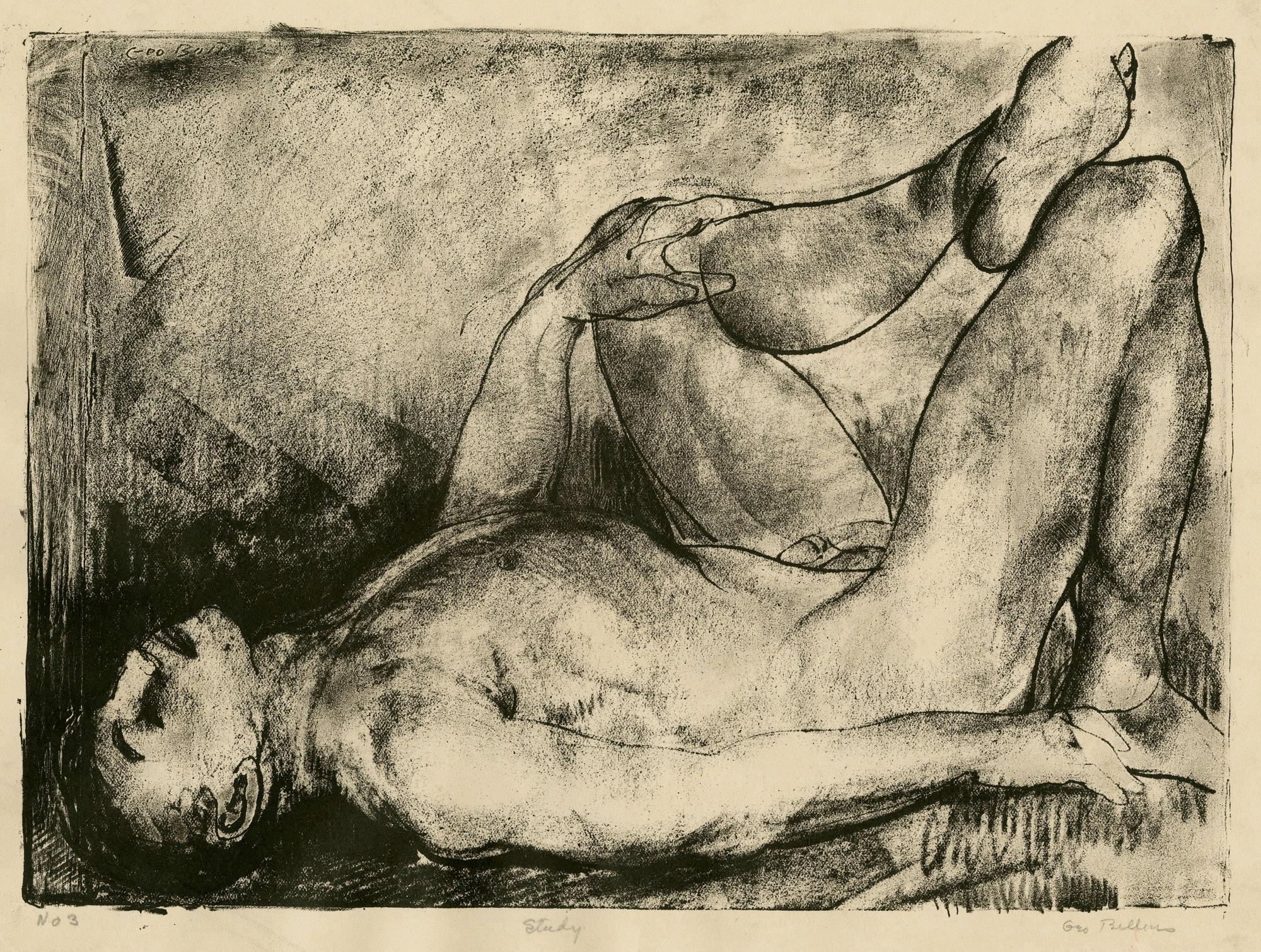 Nude Print George Wesley Bellows - Homme sur le dos, nu