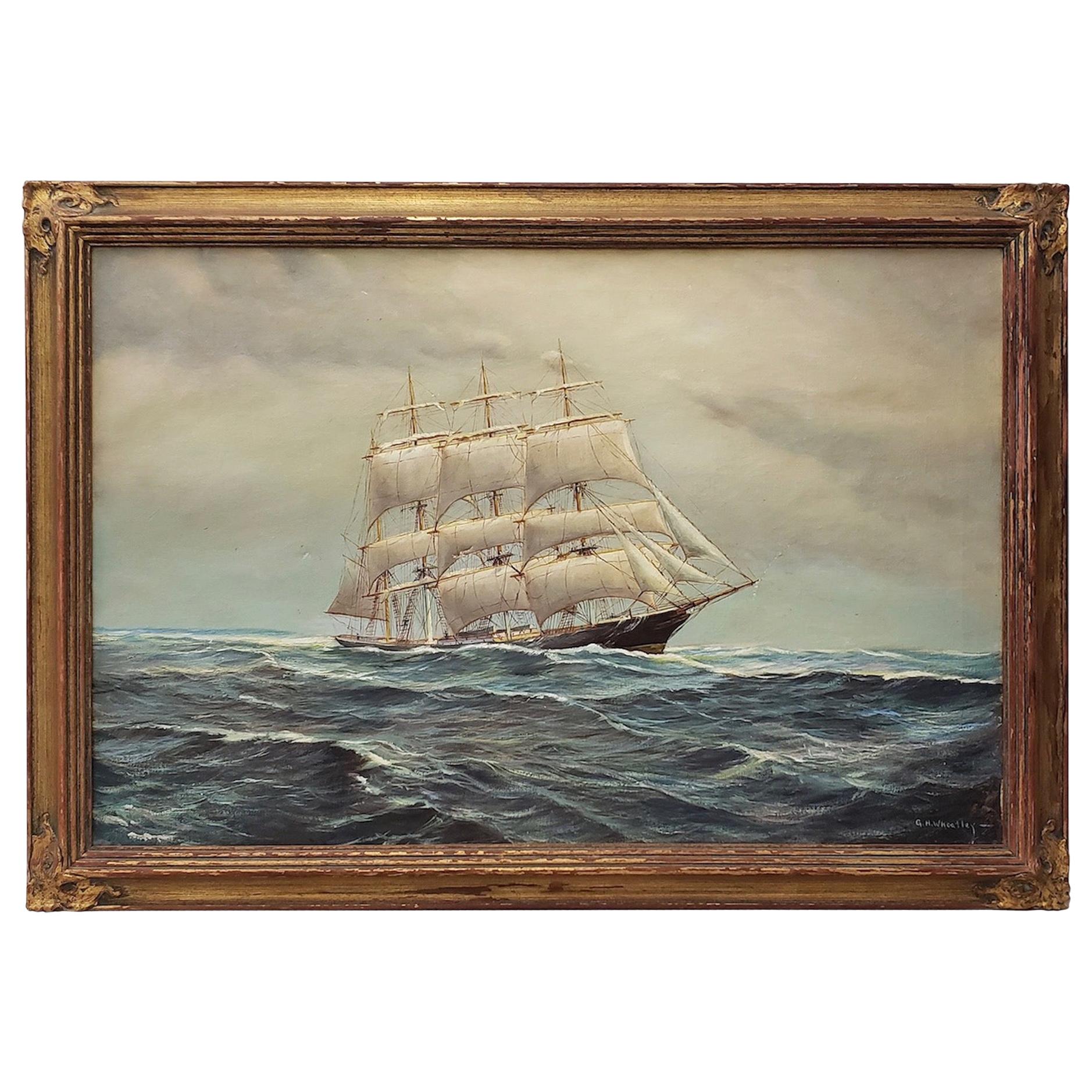 George Wheatley Clipper Ship Oil Painting, circa 1930s