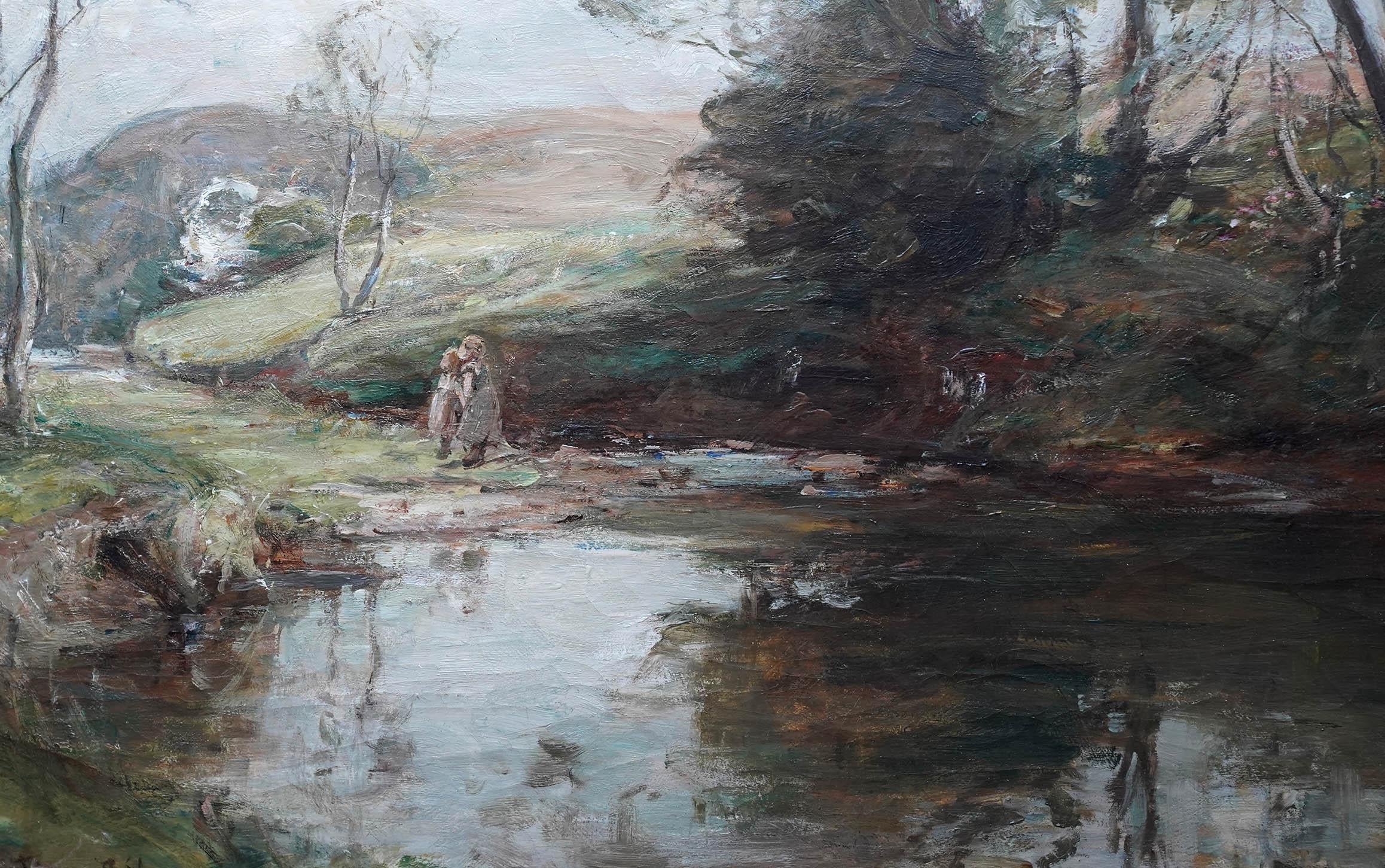 A Shady Pool - Scottish Edwardian Impressionist art landscape oil painting For Sale 2