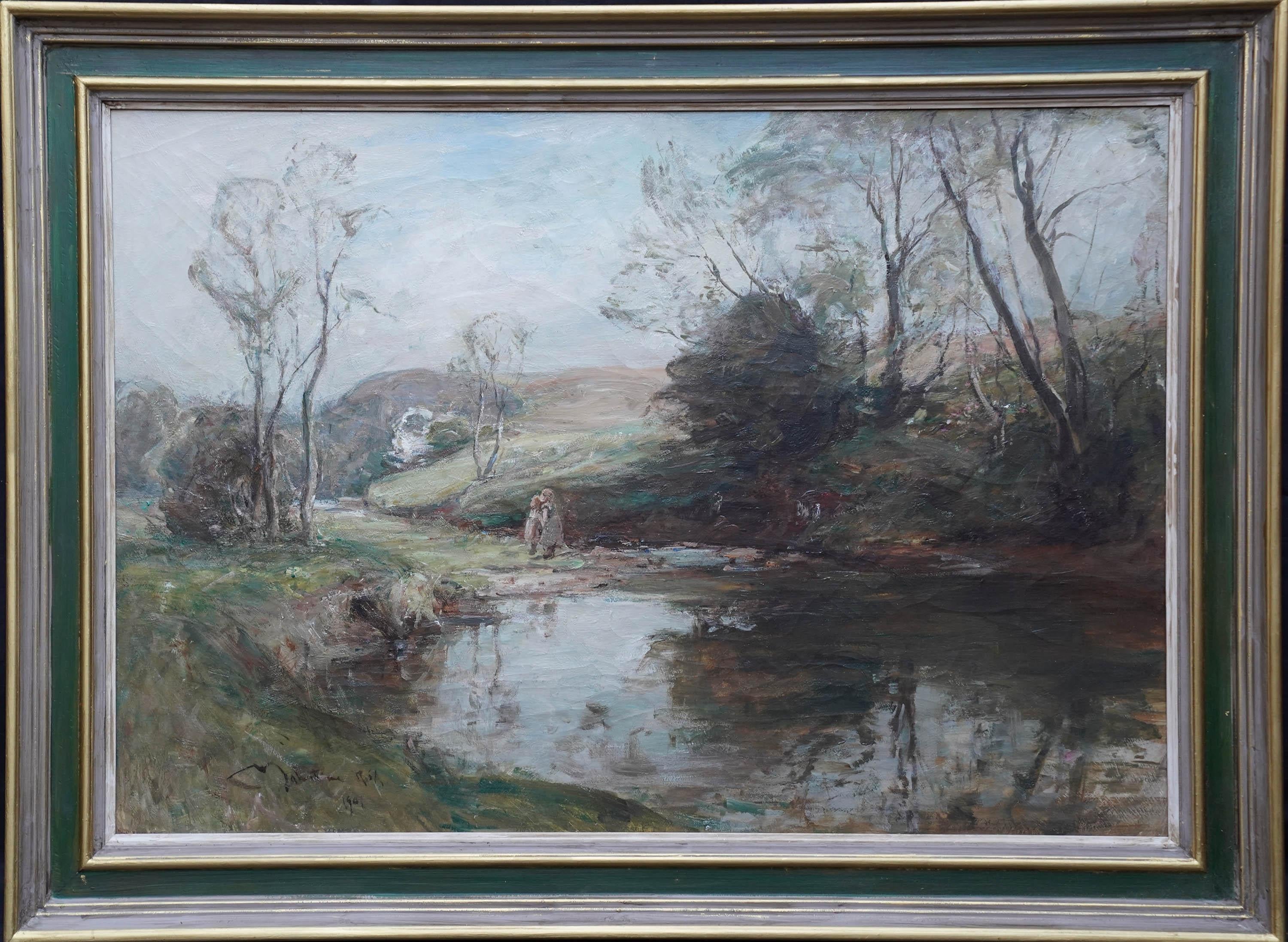 George Whitton Johnstone Landscape Painting - A Shady Pool - Scottish Edwardian Impressionist art landscape oil painting