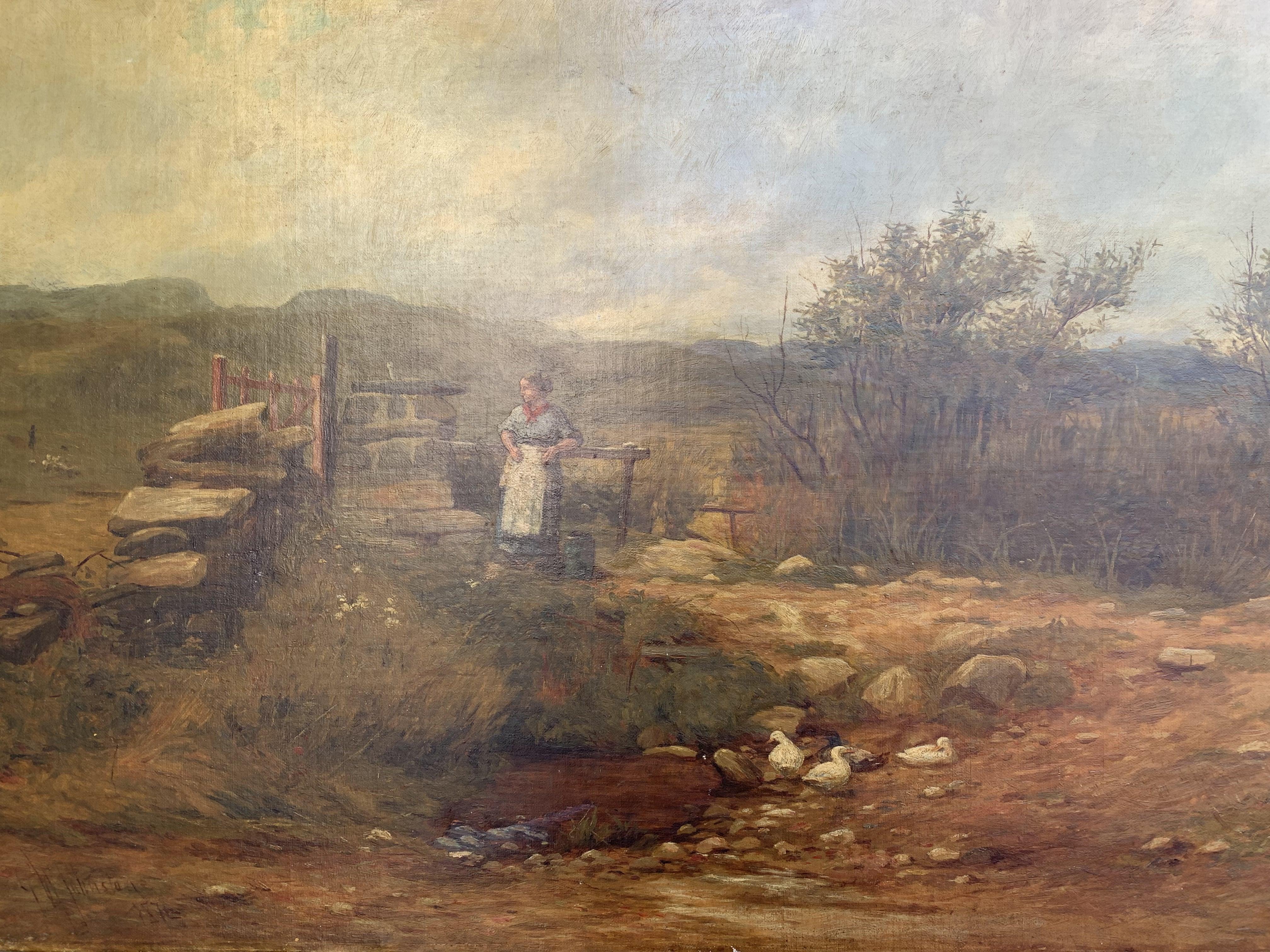 George Whitton Johnstone (britannique, 1849-1901) Peinture à l'huile ancienne de 1876, paysage en vente 1