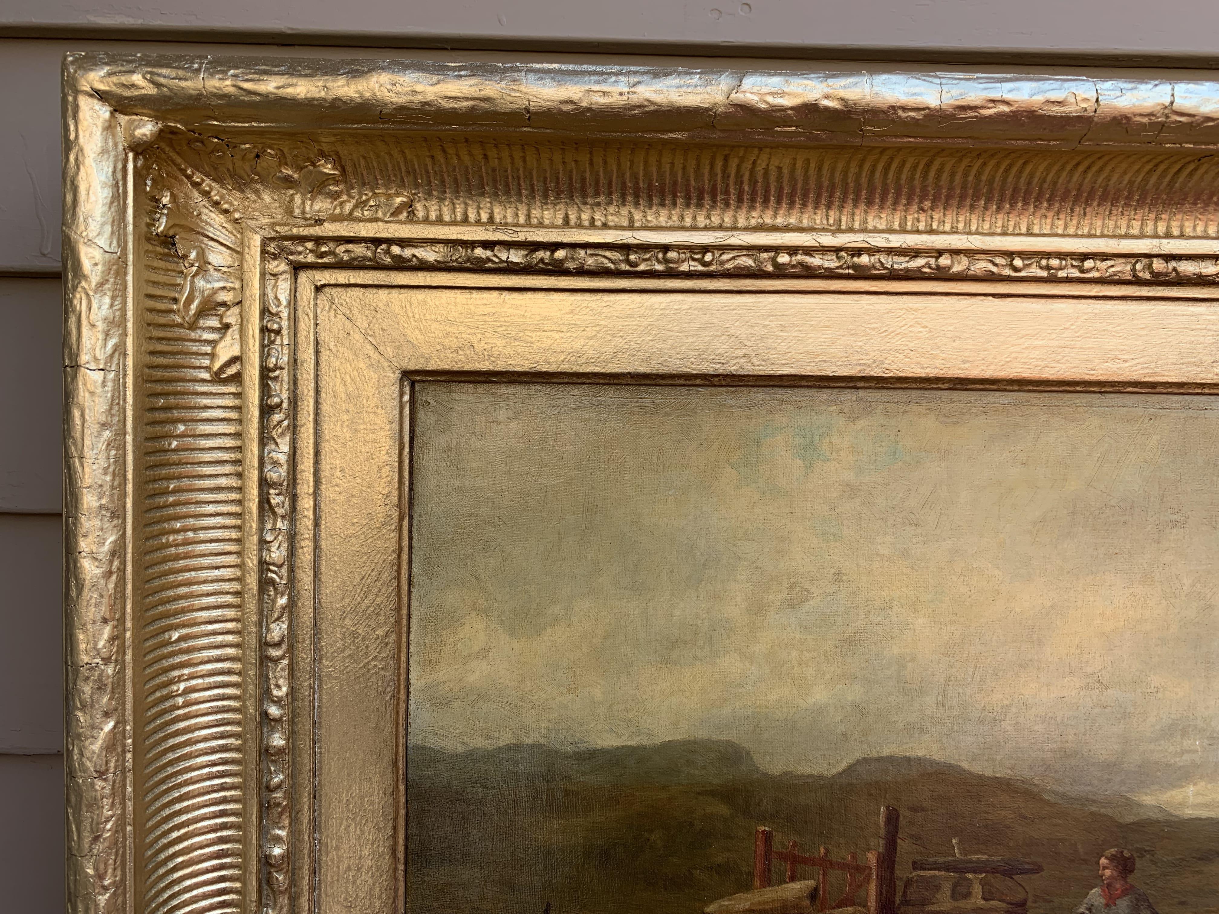 This is an original antique oil painting on canvas depicting a country landscape with a Woman and Ducks.  

Signed and dated 1876 in the lower left by listed Artist George Whitton Johnstone (British, 1849-1901)

Presented in the antique gold frame.