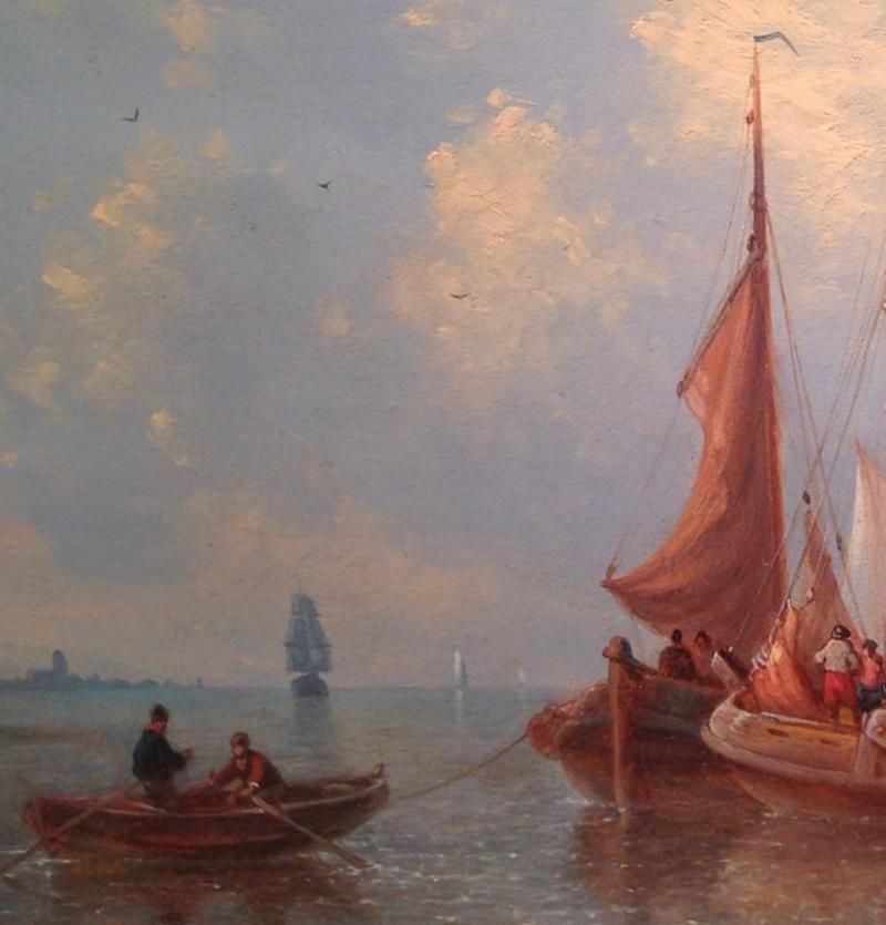 Sailing Vessels in Calm Seas Offshore - Sailboat Sail Boat 19th cent oil/panel  For Sale 1