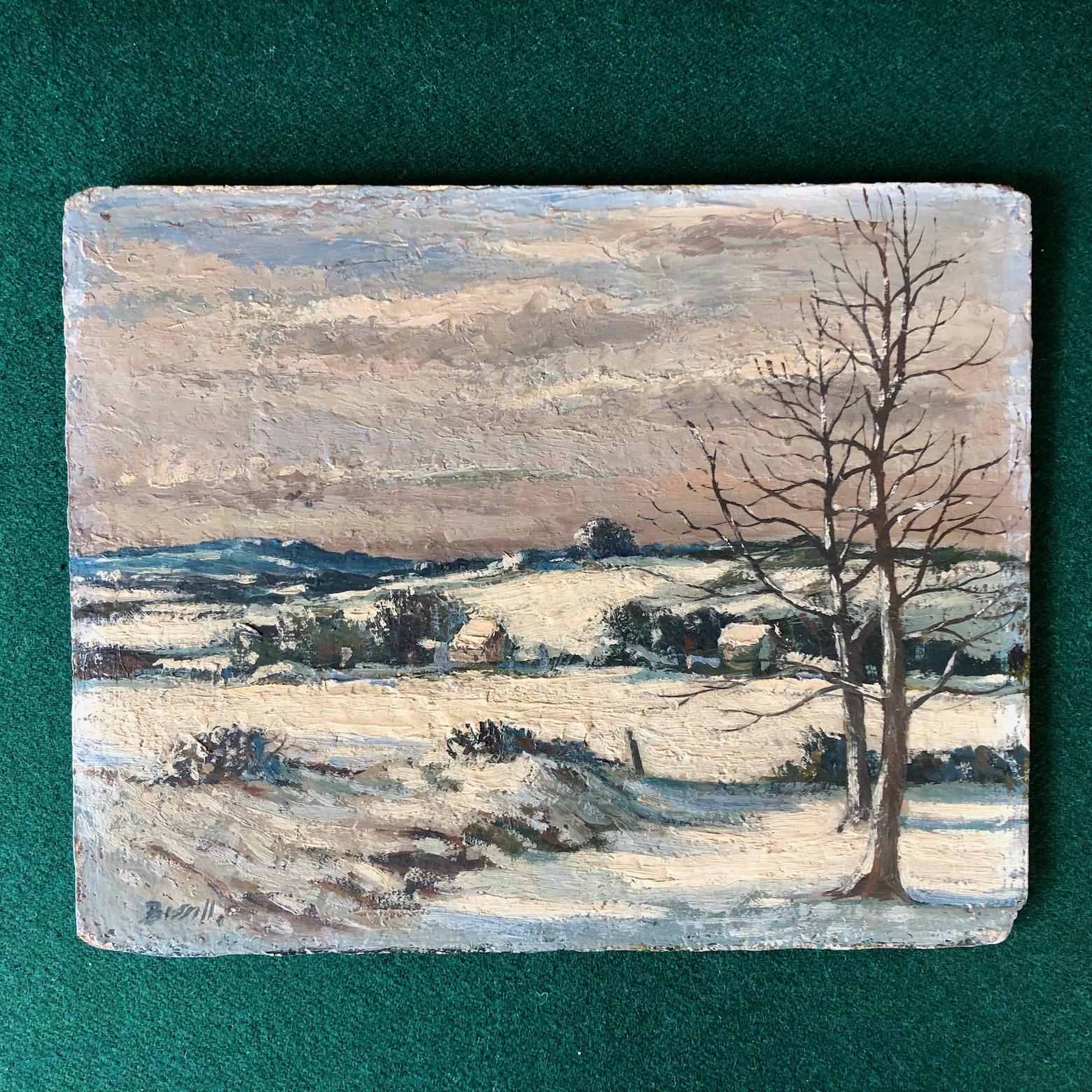 Mid-Century moderno George William Bissill (1896-1973), Inglese, Pittura a olio , Paesaggio invernale in vendita