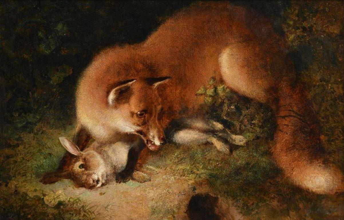 English late 19th century painting of a fox with a rabbit  - Painting by George William Horlor