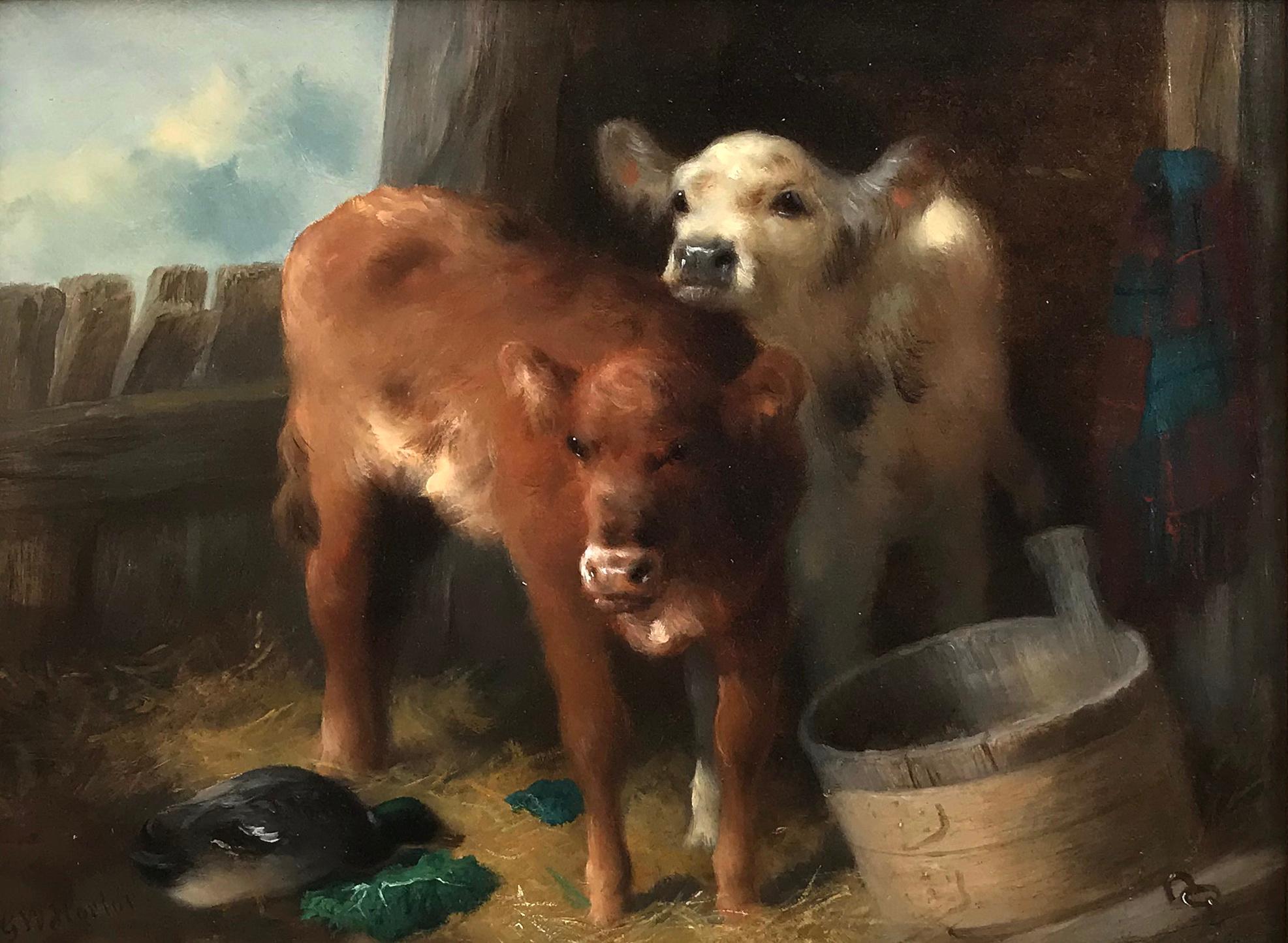 Scène de grange, peinture à l'huile originale - Painting de George William Horlor