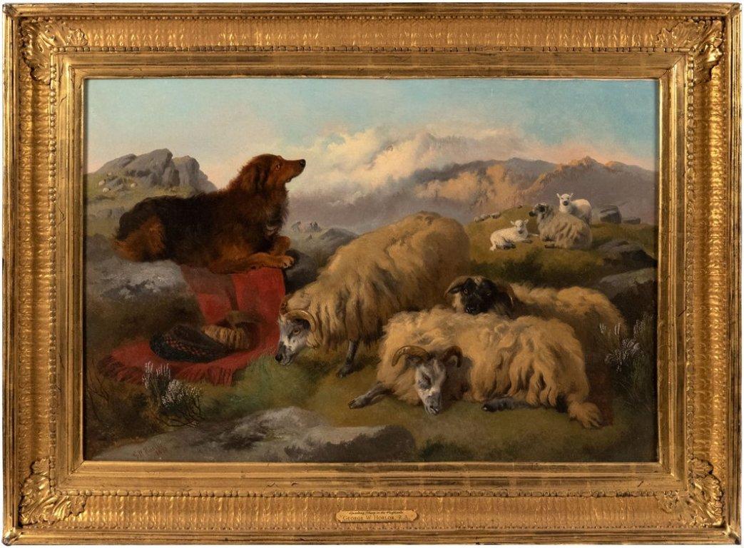 Guarding Sheep in the Highlands - Painting by George William Horlor