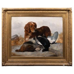 George William Horlor "Setter with Two Game Birds" 19th Century Oil Painting