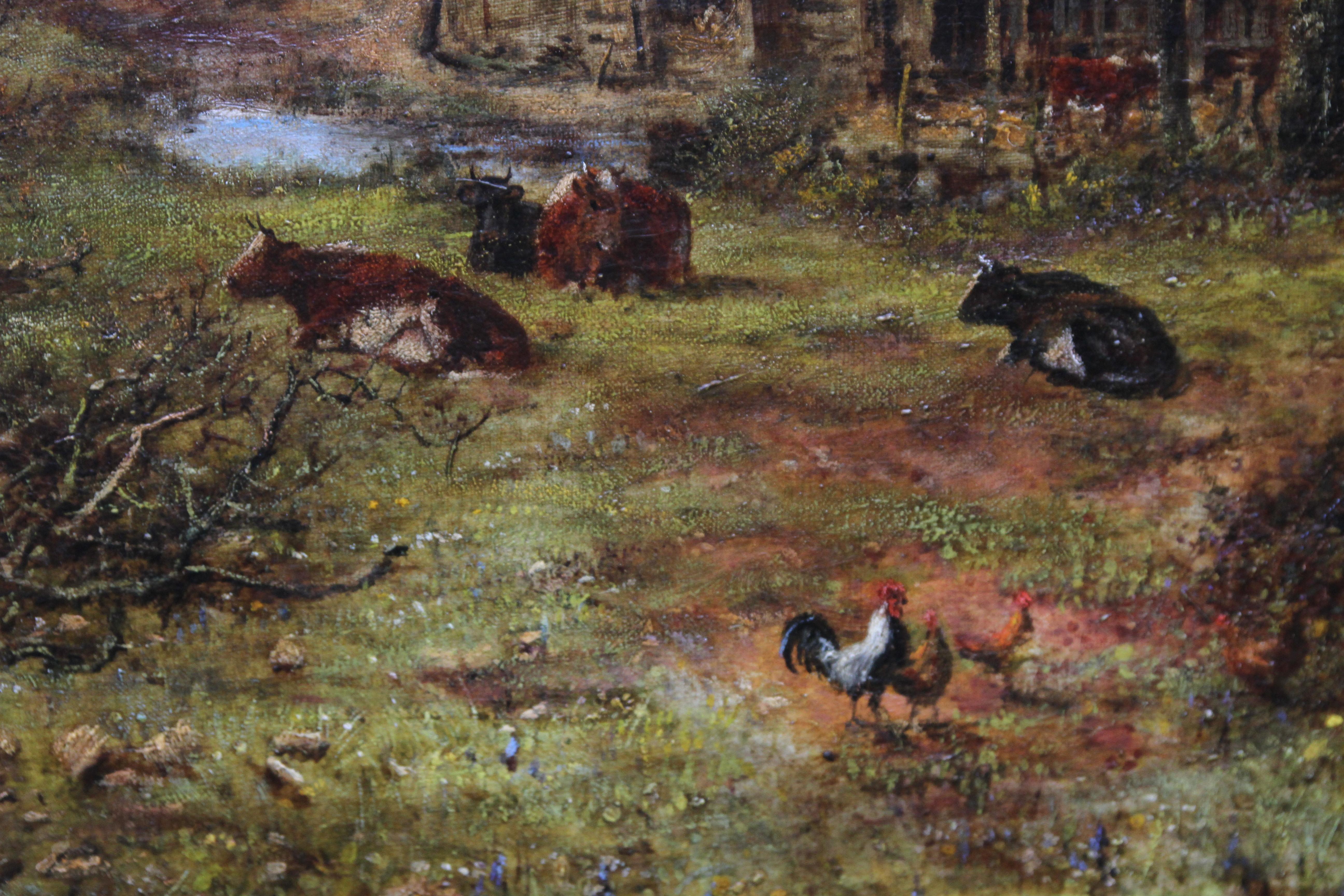 Ce charmant paysage victorien peint à l'huile est l'œuvre de l'artiste britannique George William Mote, connu pour ses expositions prolifiques. Mote aimait beaucoup peindre des paysages dans le Surrey et ceci est un exemple particulièrement beau de