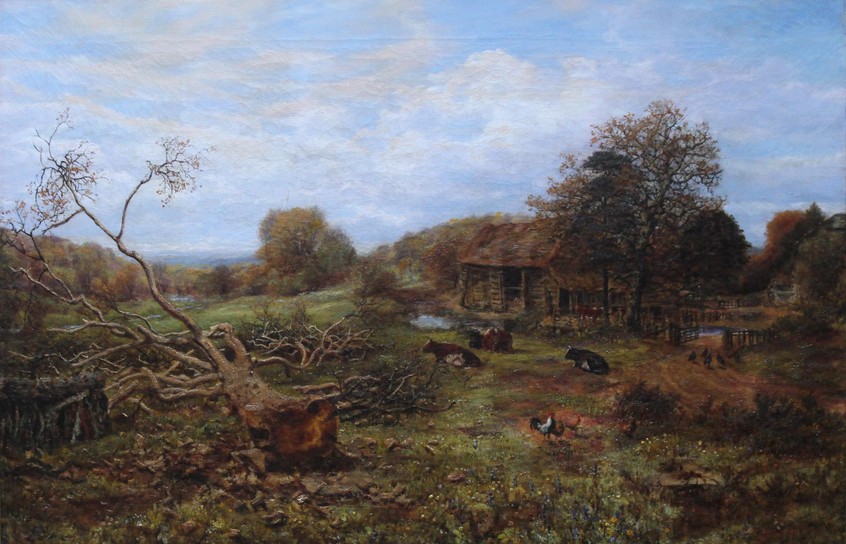 Paysage avec bétail - Surrey - Art victorien britannique Peinture à l'huile du 19e siècle en vente 3