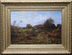 Paysage avec bétail - Surrey - Art victorien britannique Peinture à l'huile du 19e siècle