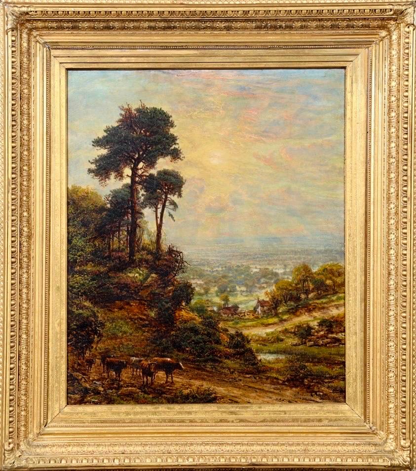 George William Mote Landscape Painting - Large 19th century Victorian oil landscape - Countryside Sunset - 1887