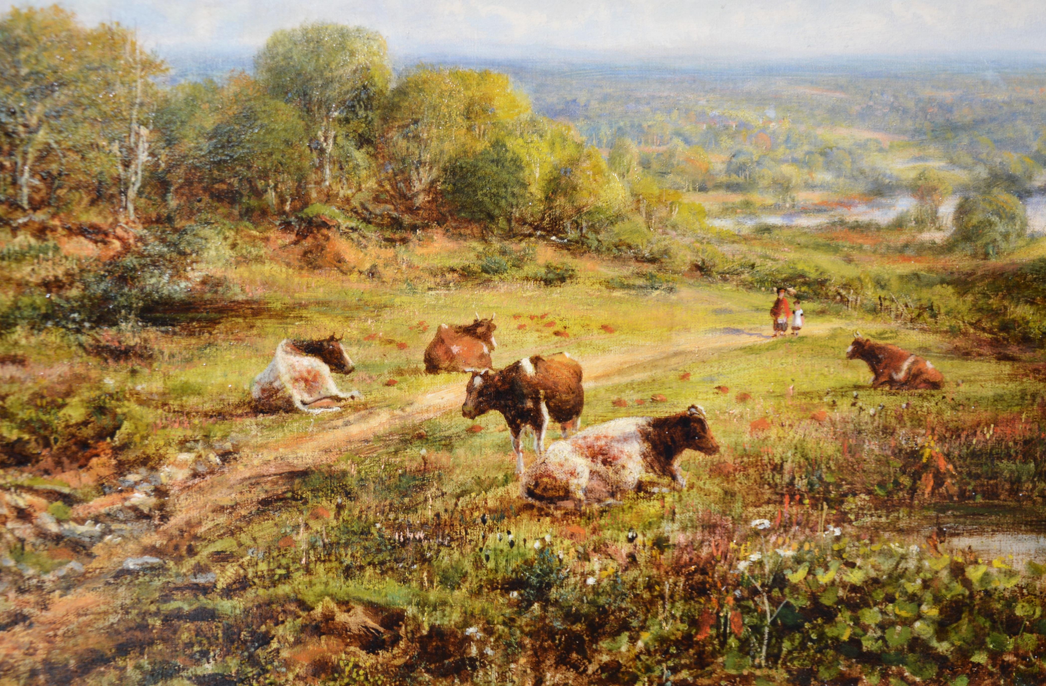 View from the North Downs, Surrey - 19th Century English Landscape Oil Painting - Brown Landscape Painting by George William Mote