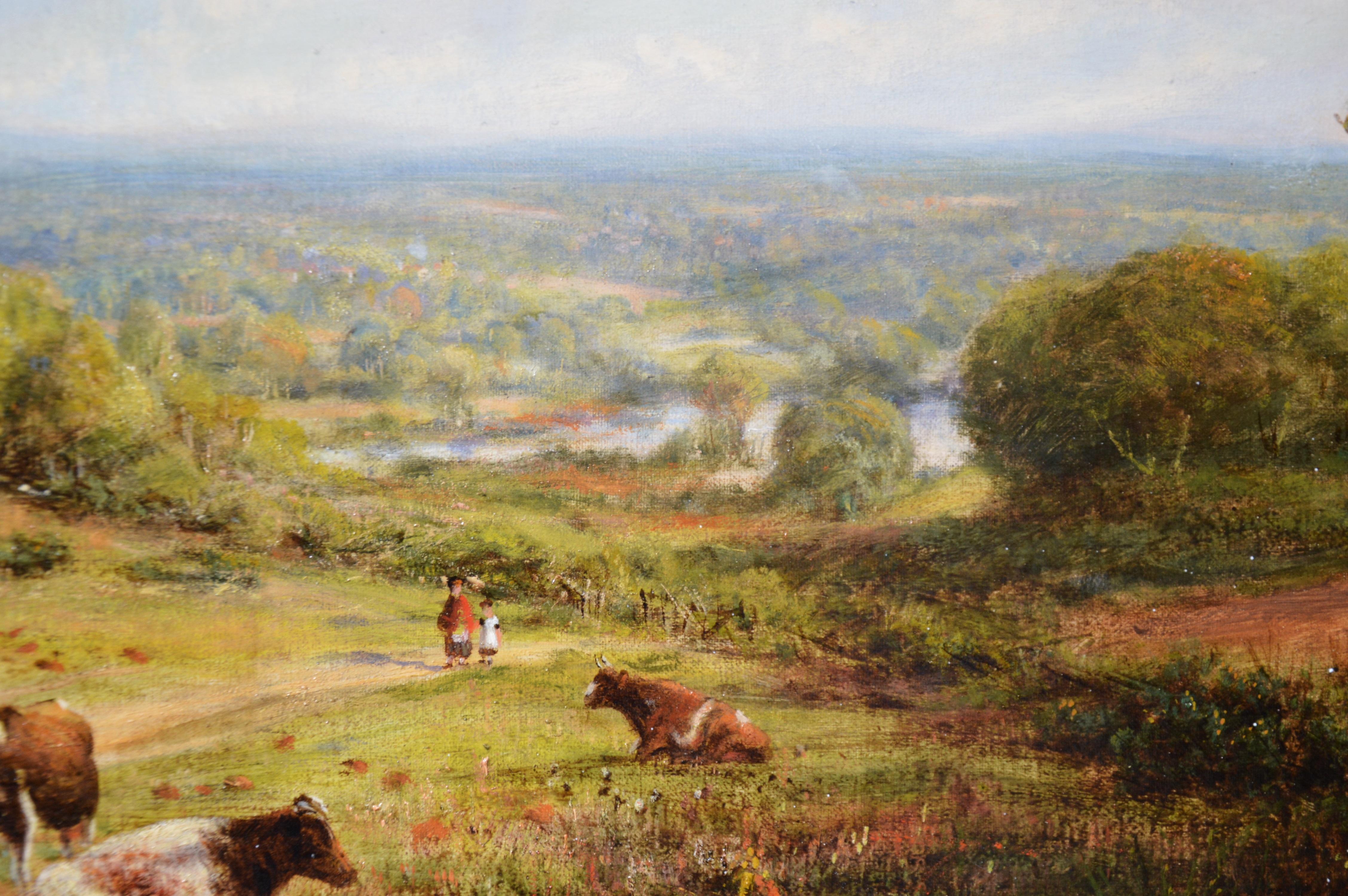 ‘View from the North Downs, Surrey’ by George William Mote (1832-1909). 

The painting – which depicts an extensive landscape of the English home counties - is signed by the artist and dated 1883. It is presented in a fine quality, bespoke gold