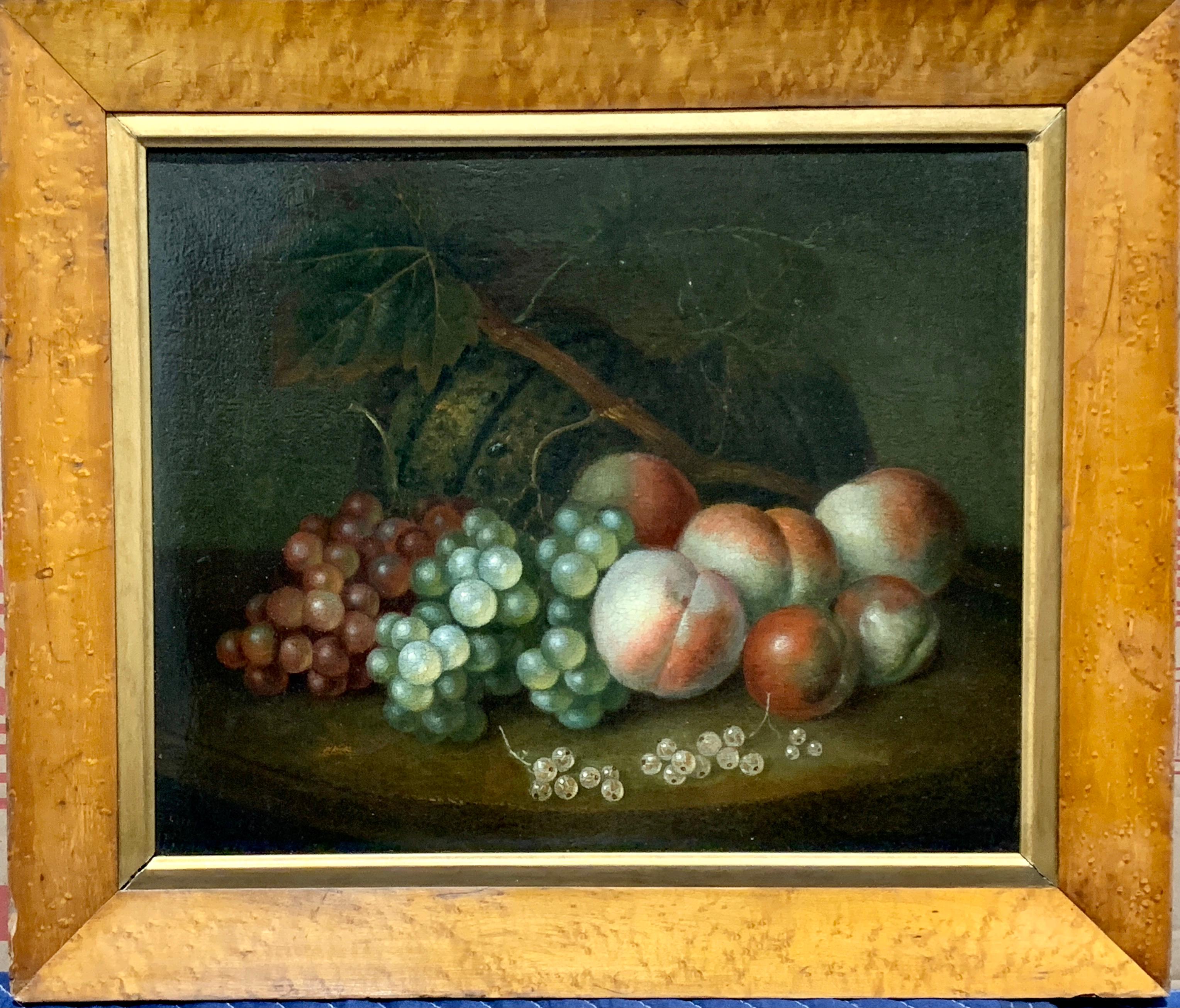 Early 19th century English Antique Still life of peaches, grapes, melon outdoors