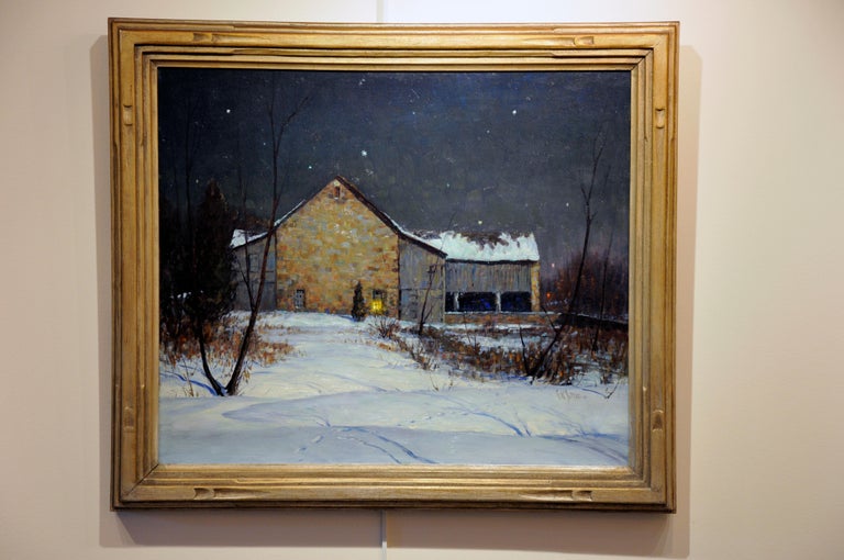Sotter's Barn, Pennsylvania Impressionist, Nocturnal Landscape, 1946, Framed - Painting by George William Sotter