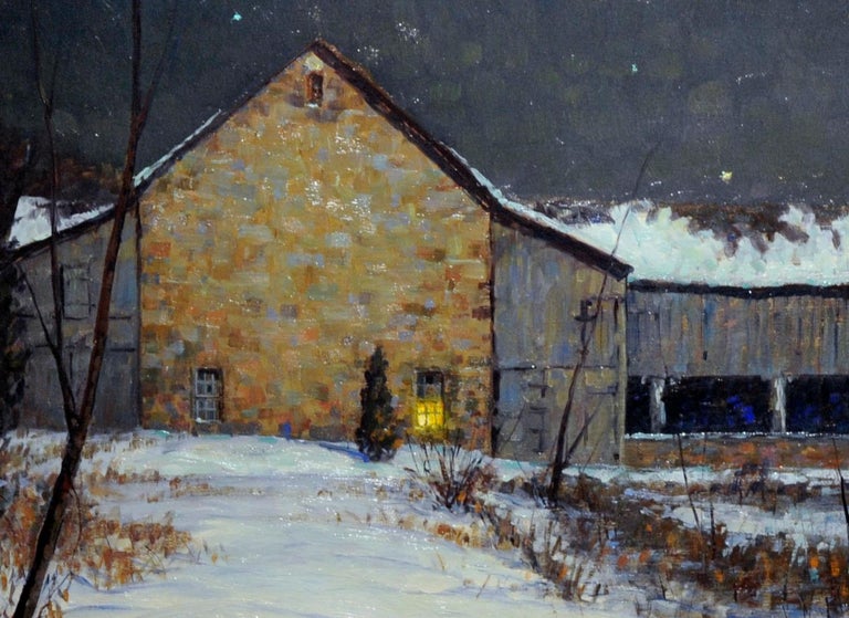 Sotter's Barn, Pennsylvania Impressionist, Nocturnal Landscape, 1946, Framed - Black Interior Painting by George William Sotter