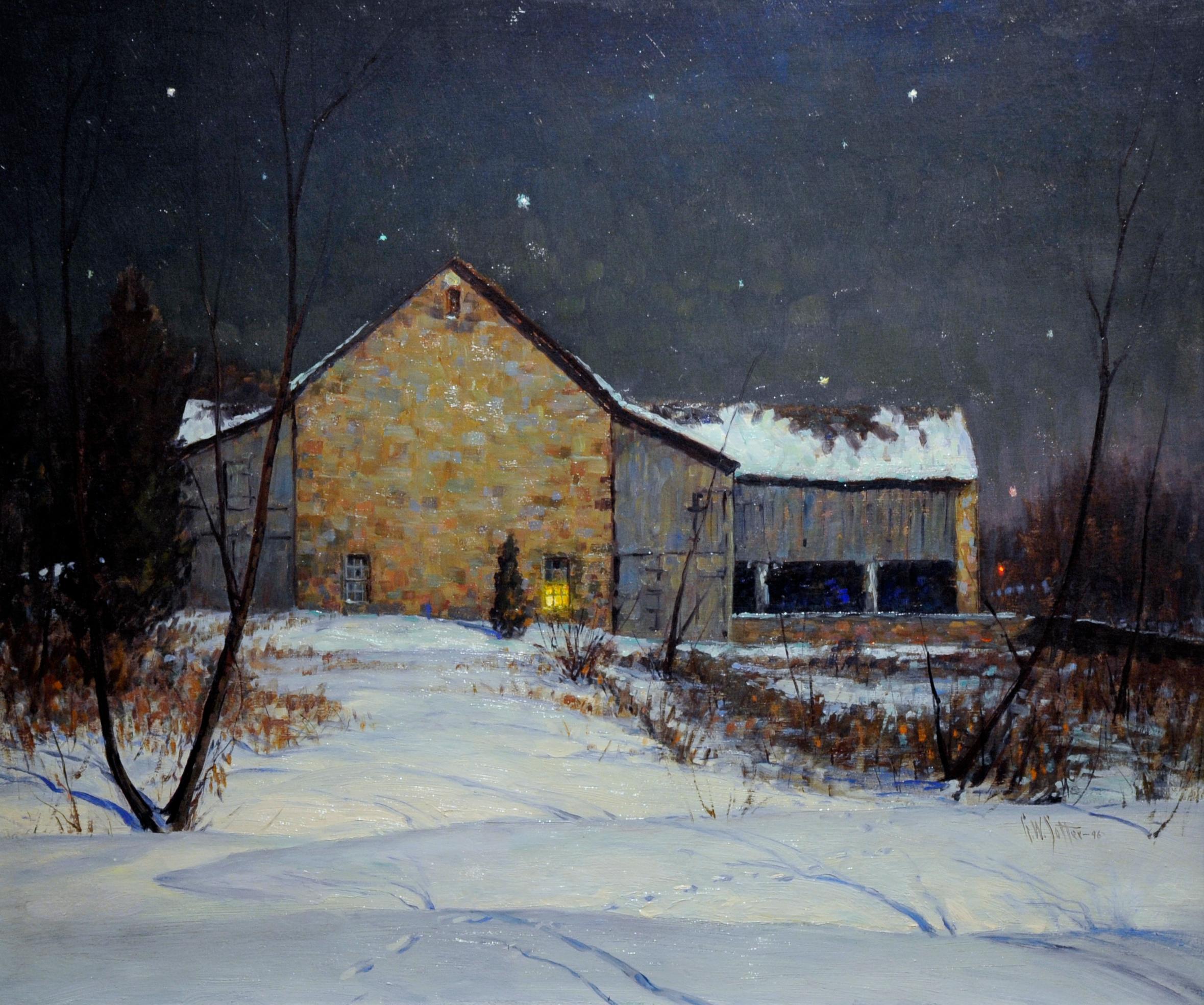 Sotter's Barn, Pennsylvania Impressionist, Nocturnal Landscape, 1946, Framed