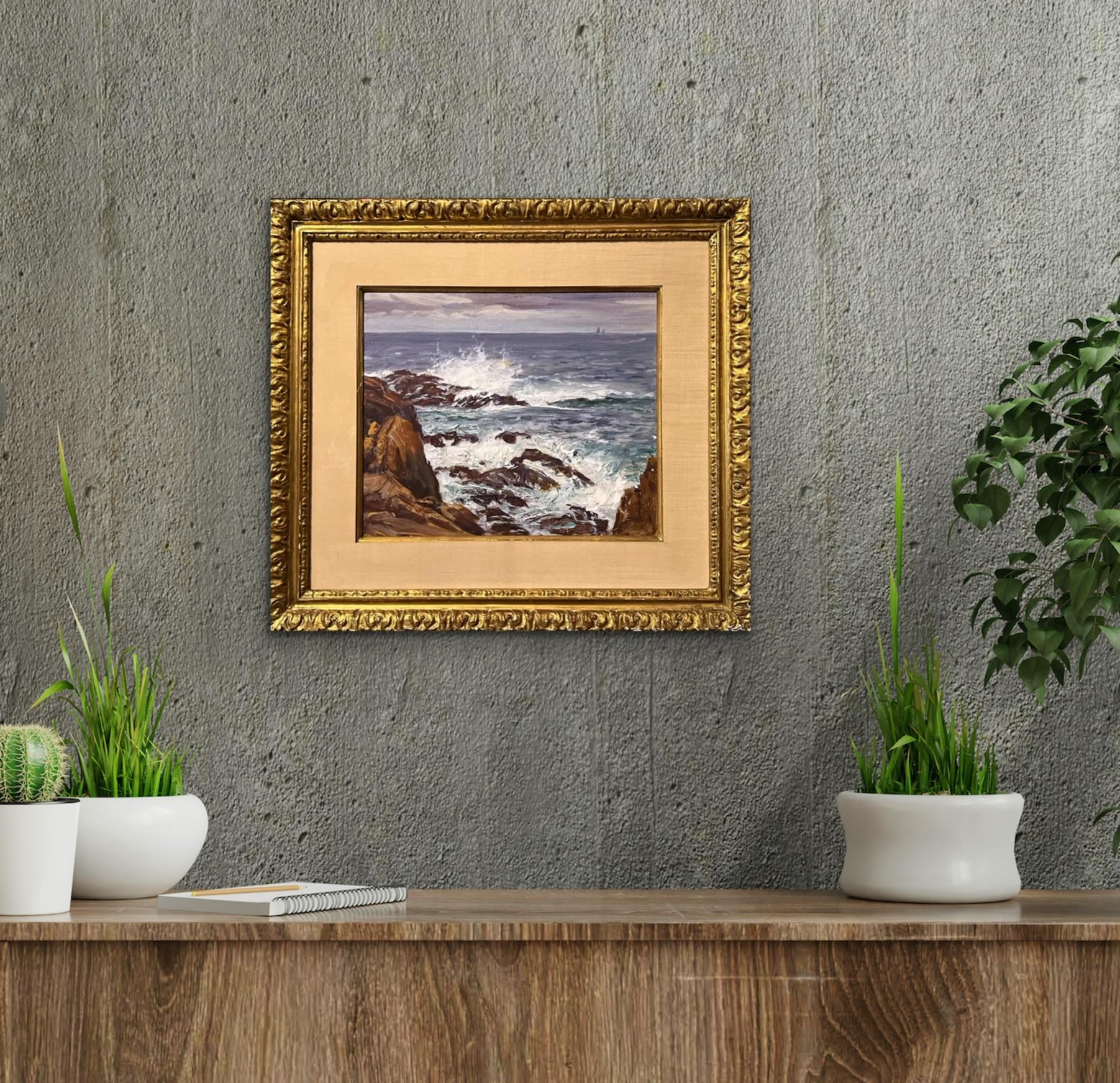 Ohne Titel (Rocky Coast) (Braun), Landscape Painting, von George William Sotter