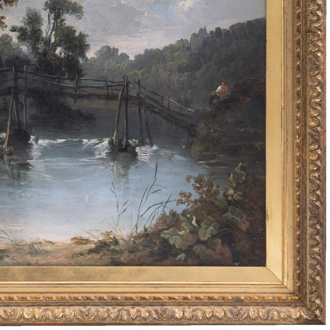 'Flusslandschaft mit Reiter', English School, Barbizon – Painting von George Williams