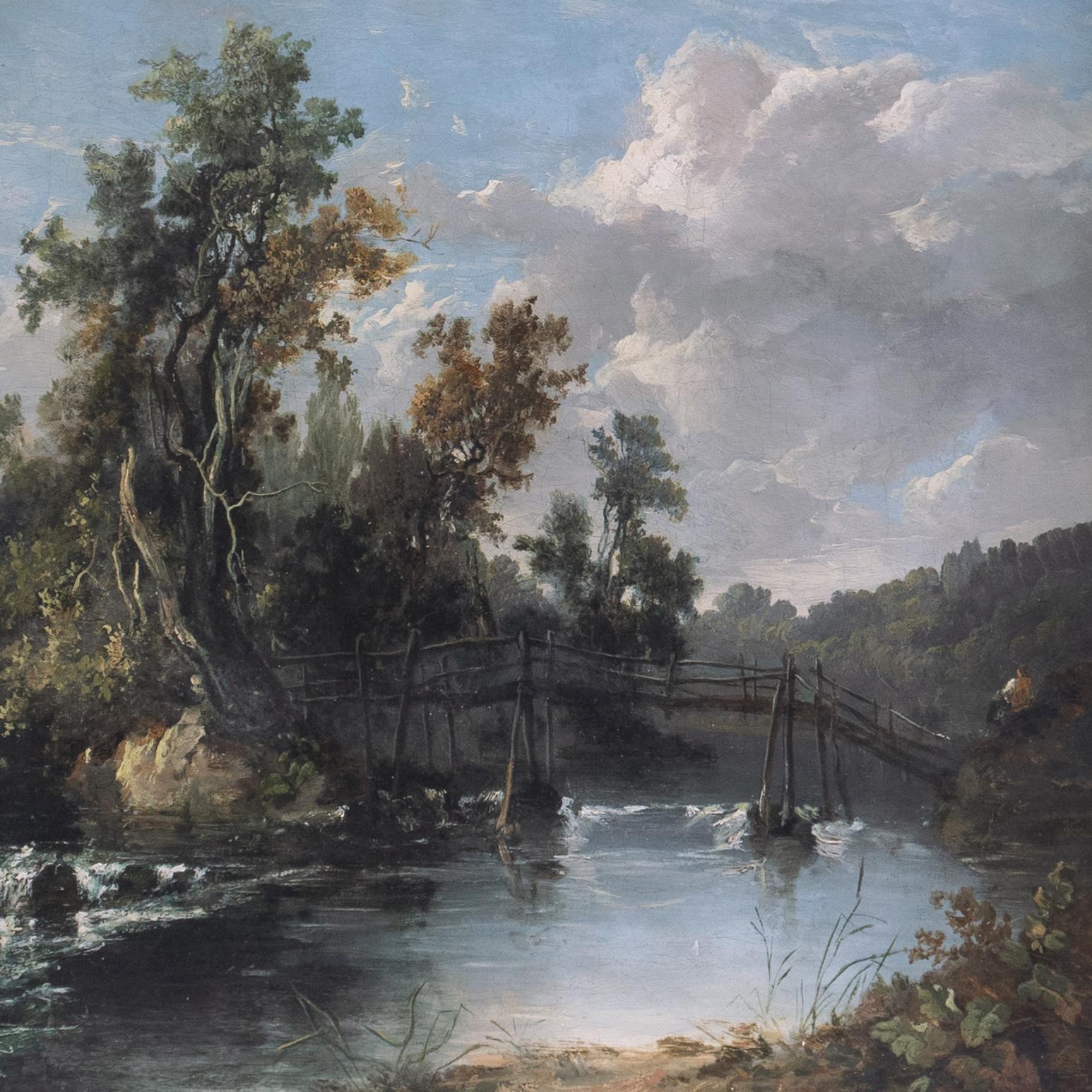 'Flusslandschaft mit Reiter', English School, Barbizon im Angebot 1