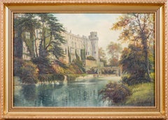 Warwick castle and river avon, oil by George Willis Pryce