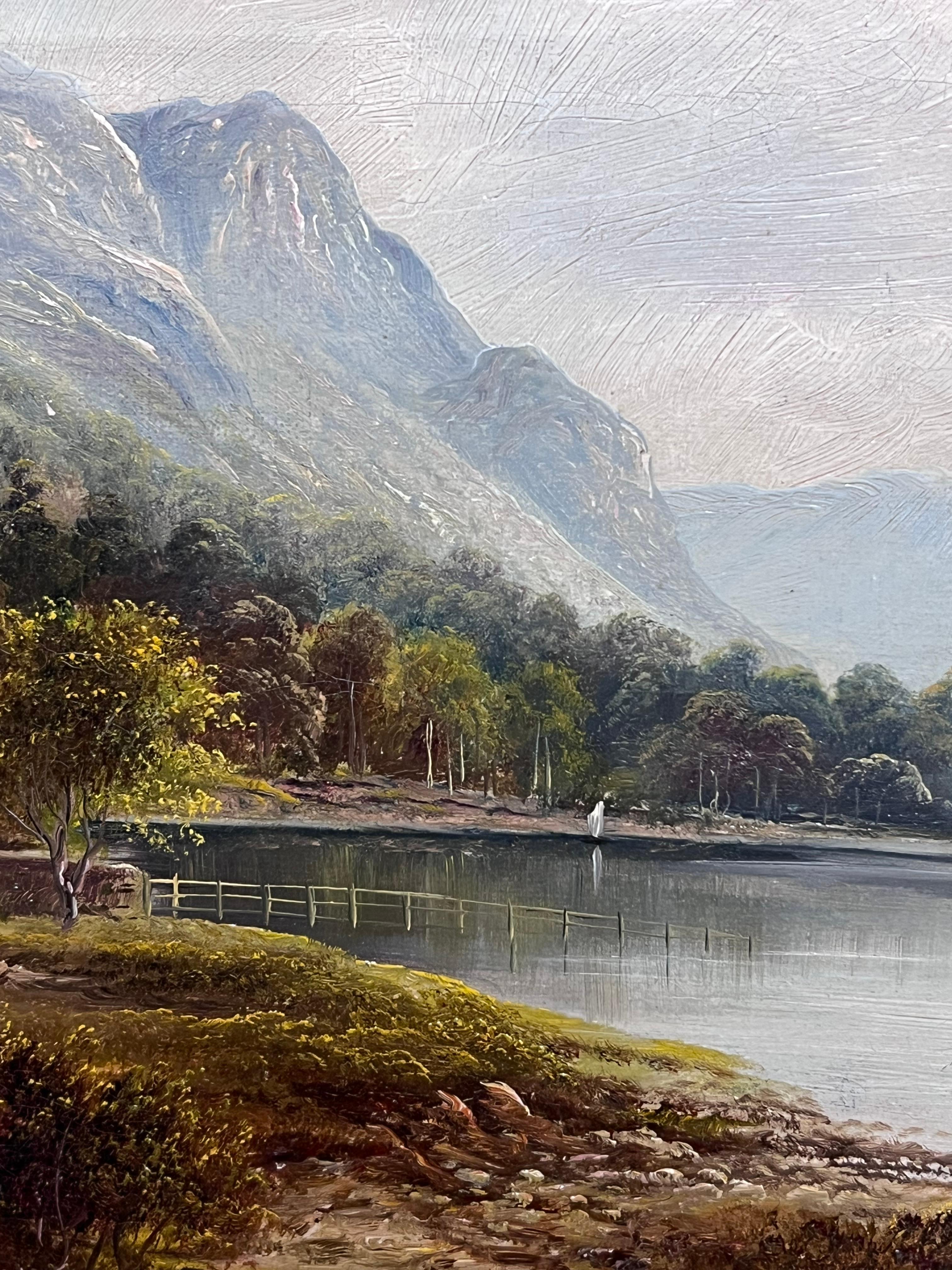 Feines antikes englisches Ölgemälde Figuren bewundern den englischen Lake District im Angebot 3