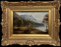 Feines antikes englisches Ölgemälde Figuren bewundern den englischen Lake District
