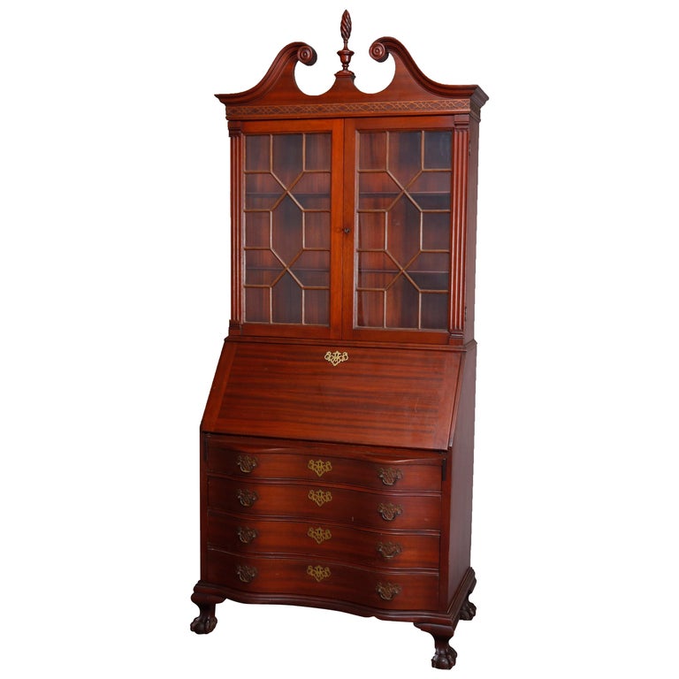 George Winthrop Carved Mahogany Drop, Drop Front Secretary Desk With Bookcase