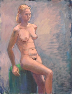 Blonde Nude Leaning on a Stool