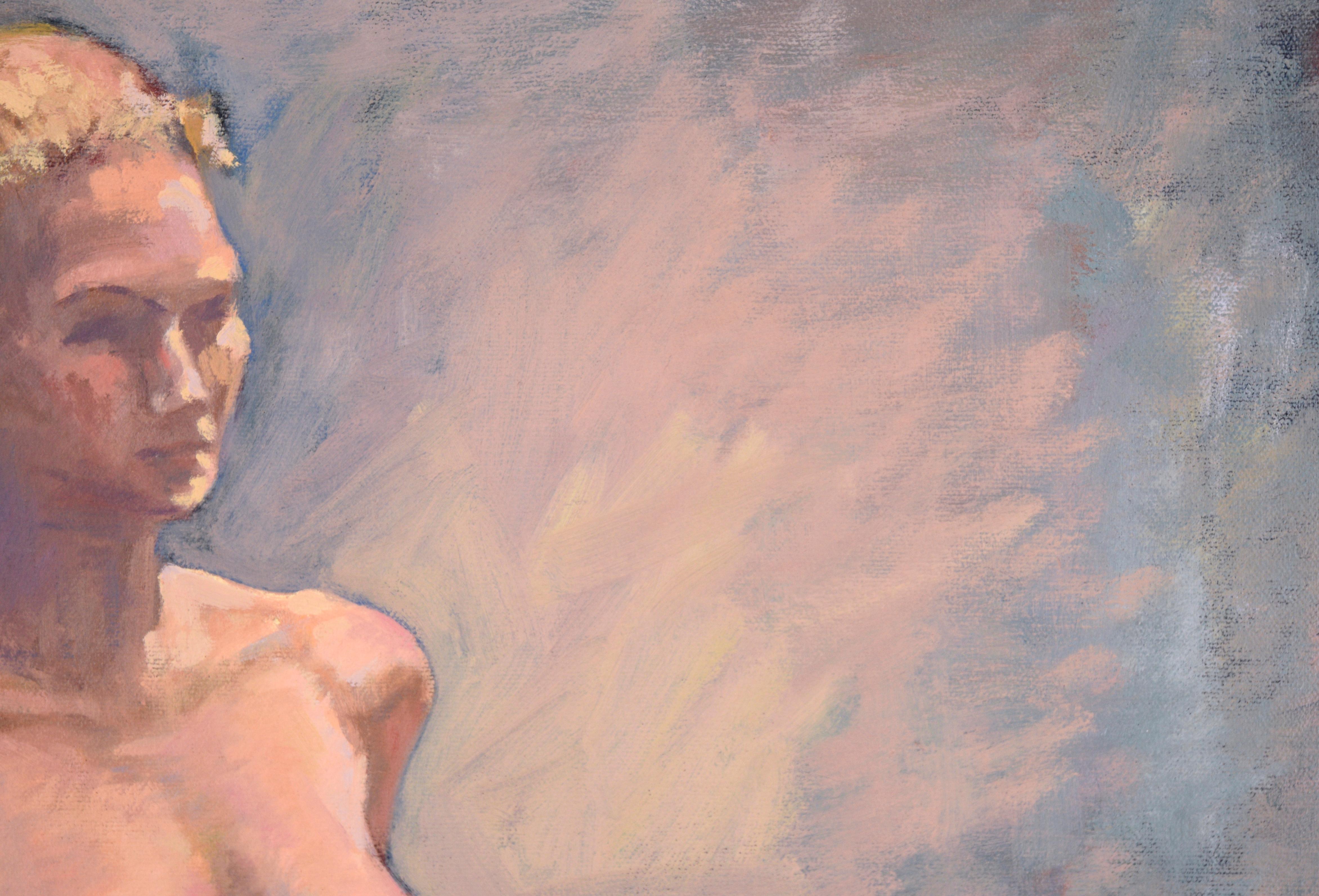 Nudo biondo appoggiato su uno sgabello in olio su tela - Painting Impressionismo americano di George Wishon
