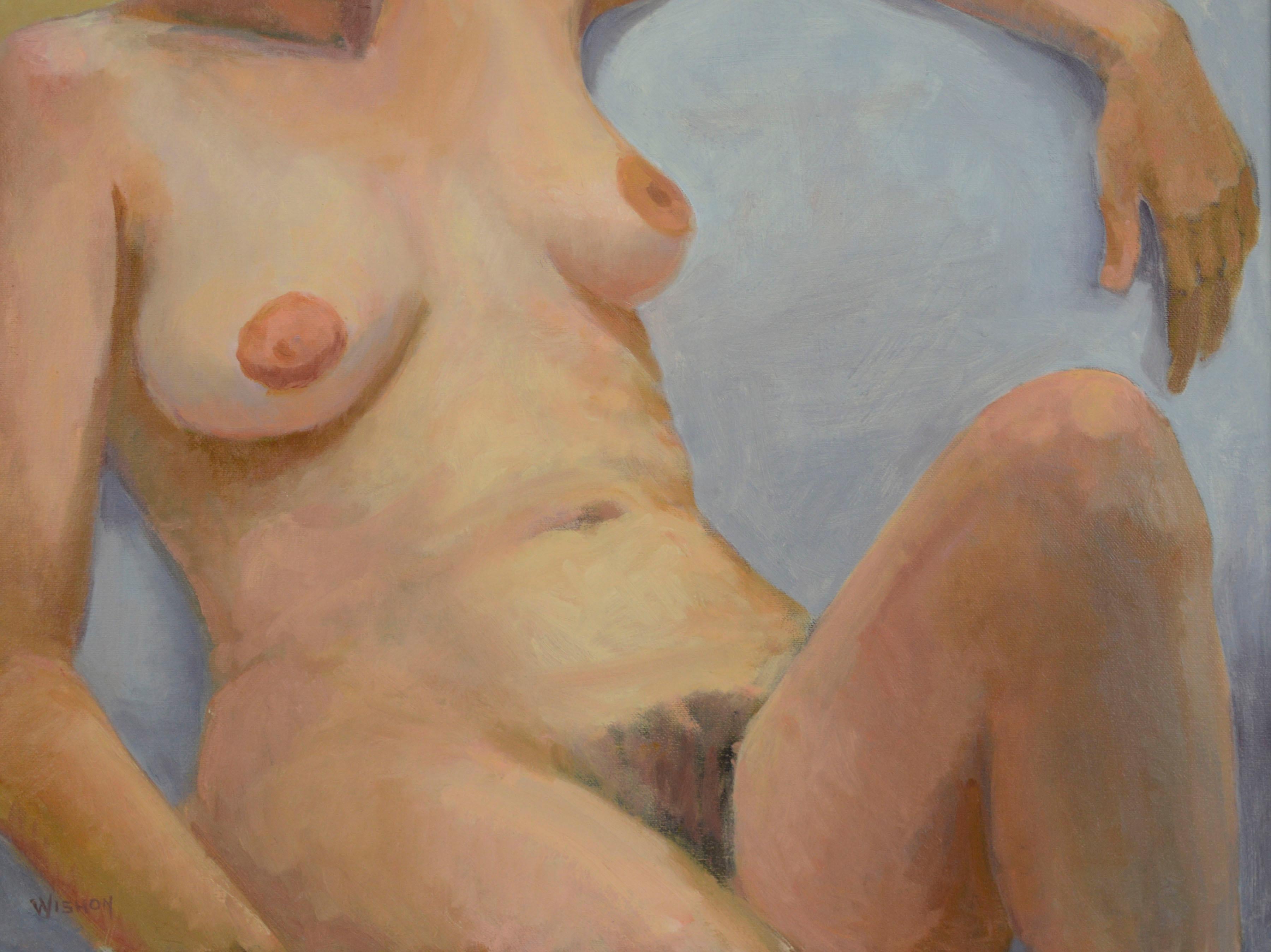 Figura femenina desnuda sentada al óleo sobre lienzo - Figurative Painting Marrón de George Wishon