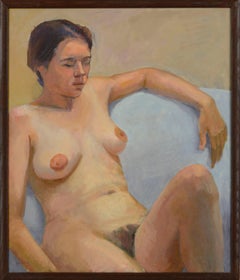 Figura di nudo femminile seduta in olio su tela