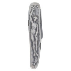 Couteau de poche pliant Art Déco George Wostenholm Nude Moon Star 925 Vintage