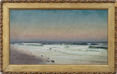 "Evening Breeze" Large Panoramic Sunset Beach Scene Rare Seascape Oil Painting