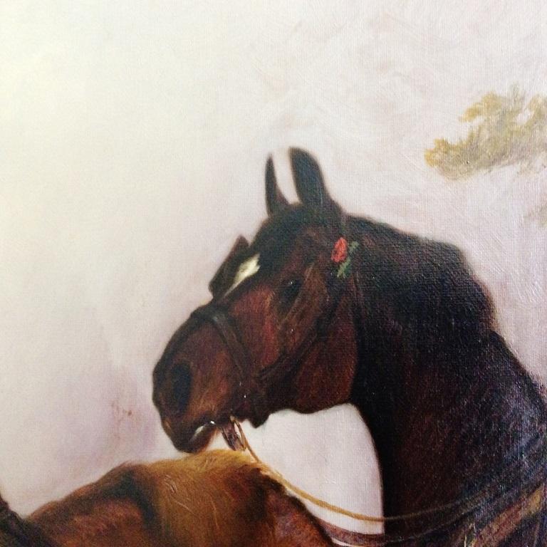Paysage du XIXe siècle, chevaux de campagne, chiens se promenant au bord de George Wright - Painting de George Wright 