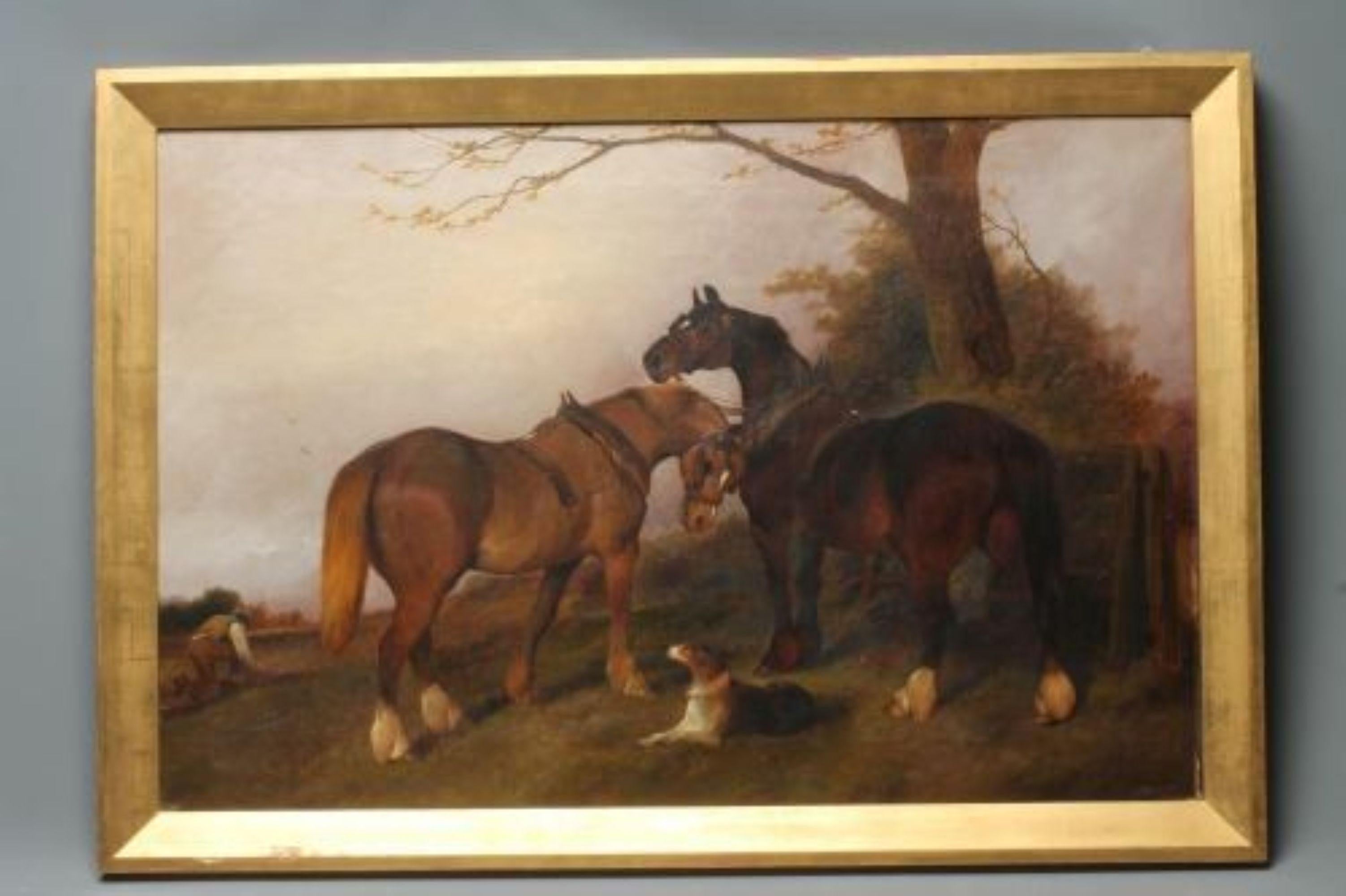 Landschaft, Landpferde, Hundepferde, George Wright, 19. Jahrhundert