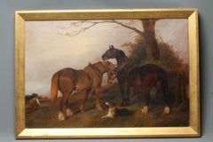 19th century Landscape, country horses, dog ploughing George Wright