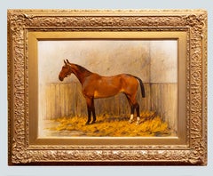 A hunter in a stable interior, by George Wright (30 June 1860 - 11 March 1944)