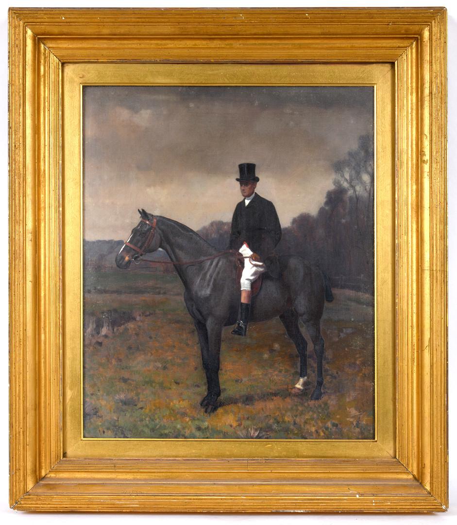 A Huntsman On A Dark Bay Horse - Painting by George Wright 