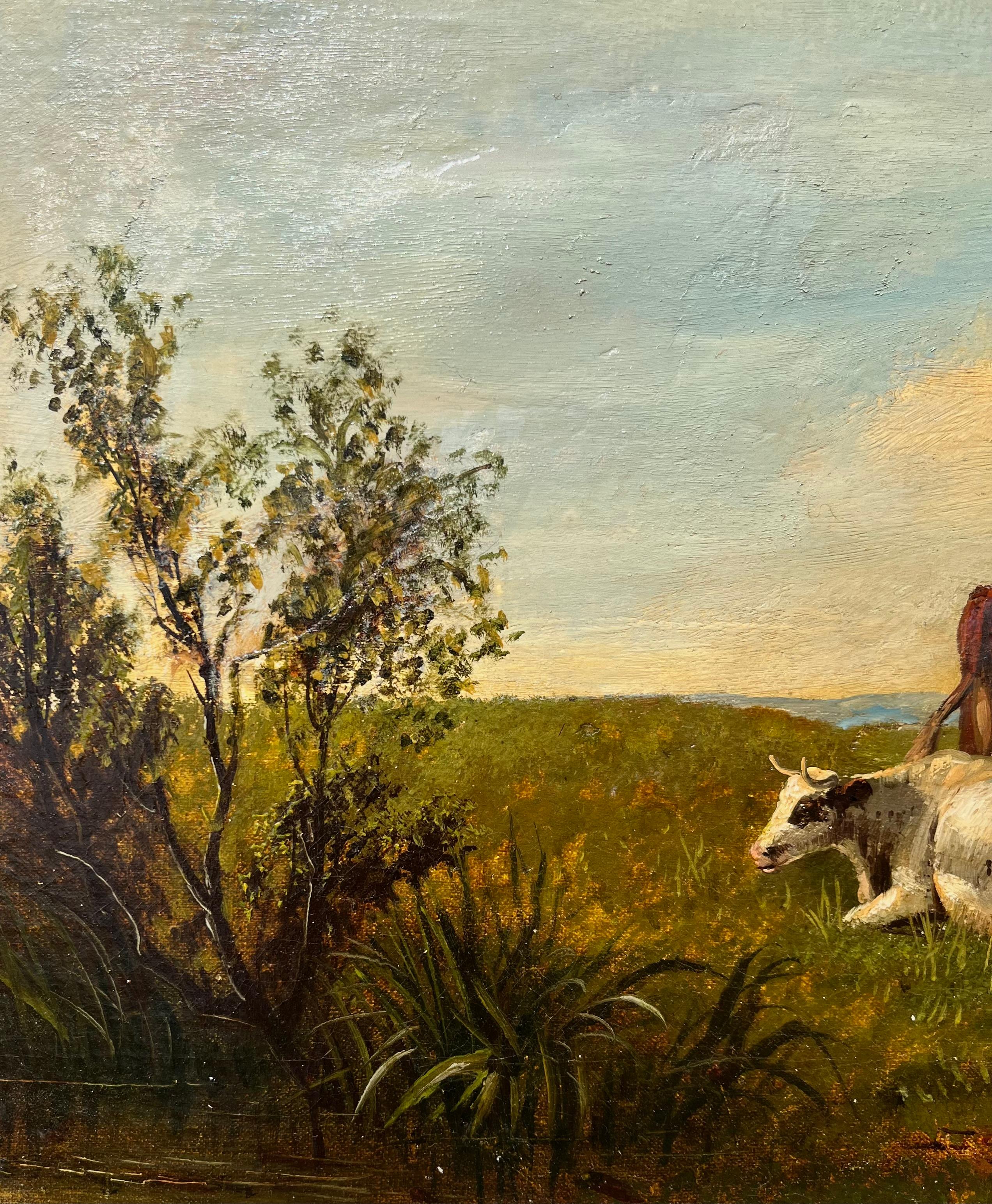 Vaches au pâturage dans un champ - Painting de George Wright 