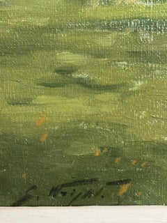 English Impressionist cacciatore di volpi con segugi in un vasto paesaggio britannico