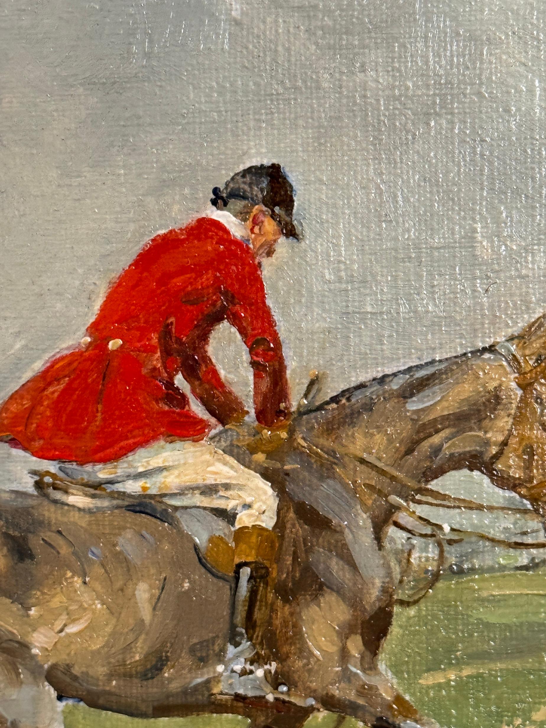 English Impressionist chasseur de renard avec chiens courants dans un vaste paysage britannique en vente 3