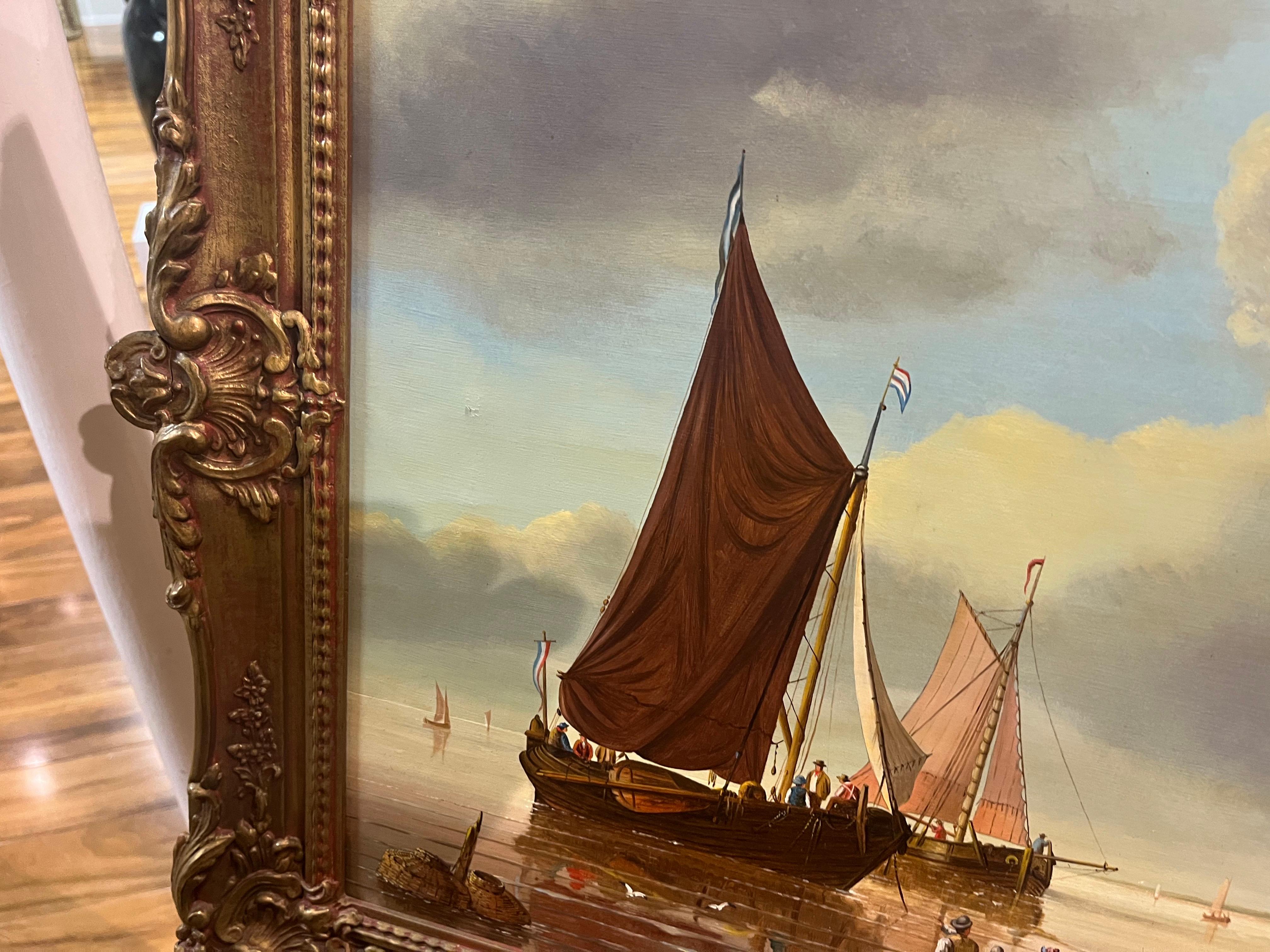 PEINTURE A L'HUILE D'ANCIEN MAITRE Haute qualité 19ème SIÈCLE Mers calmes Cadre doré en vente 5