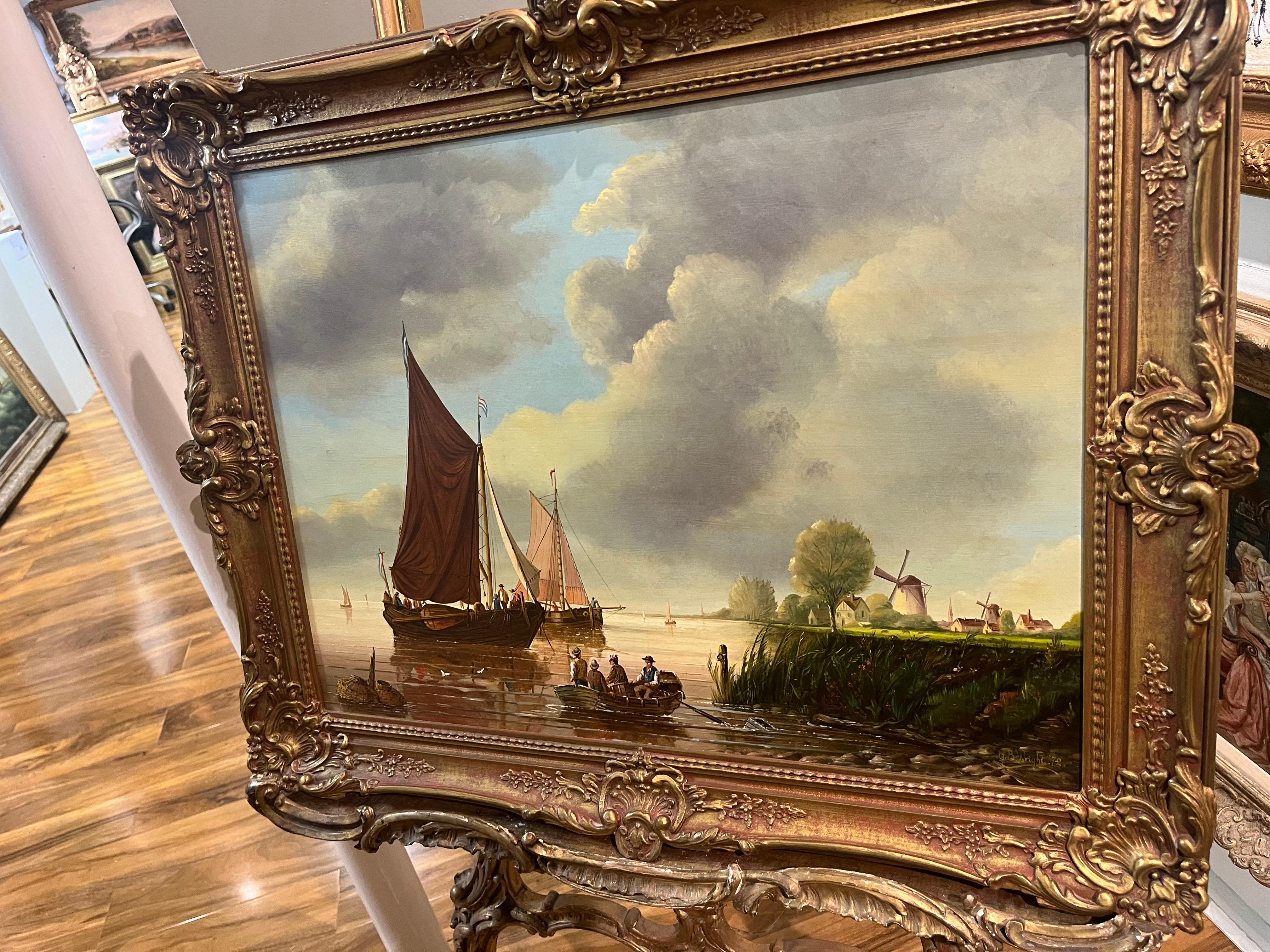 PEINTURE A L'HUILE D'ANCIEN MAITRE Haute qualité 19ème SIÈCLE Mers calmes Cadre doré en vente 6