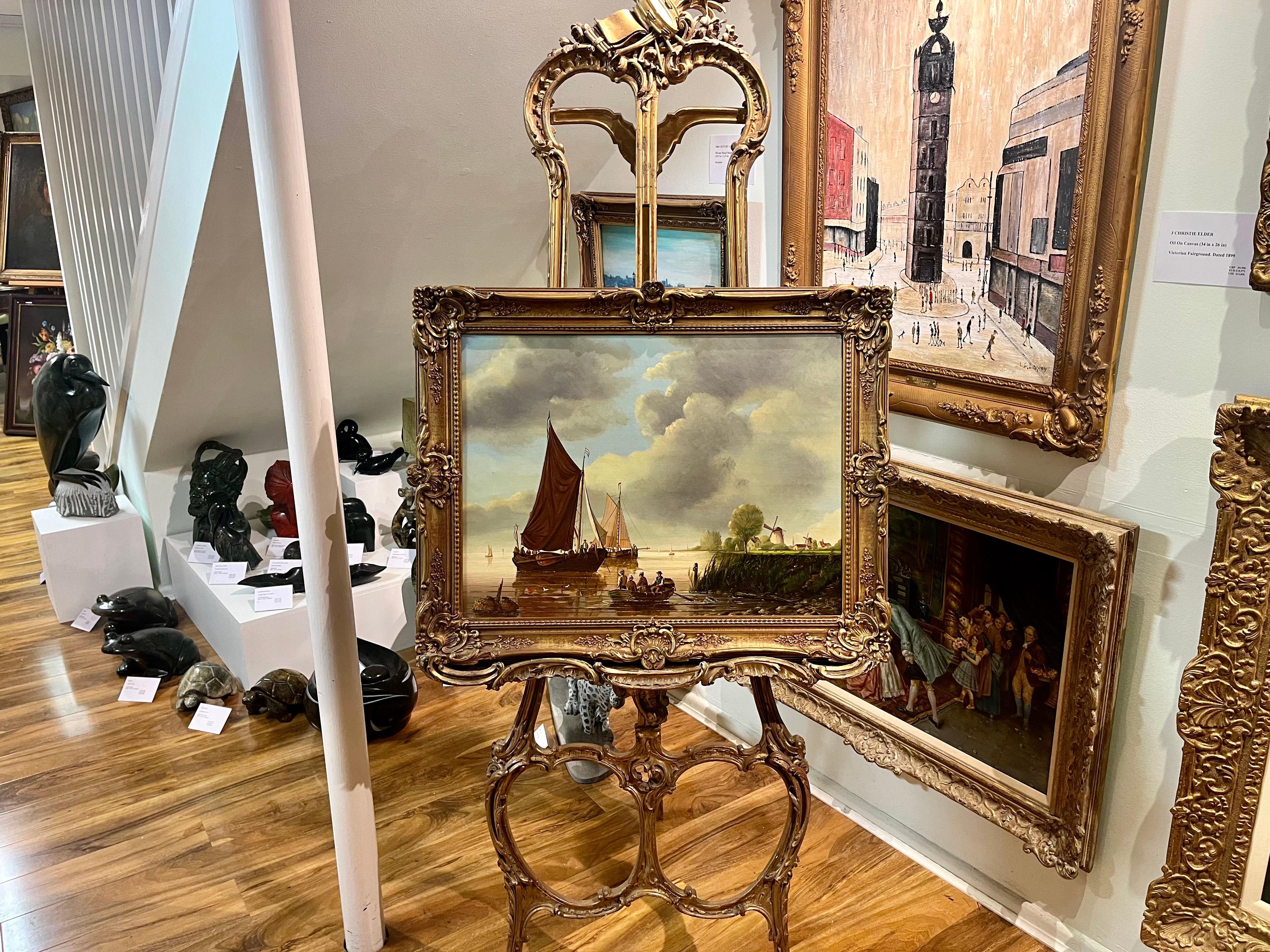 PEINTURE A L'HUILE D'ANCIEN MAITRE Haute qualité 19ème SIÈCLE Mers calmes Cadre doré en vente 7