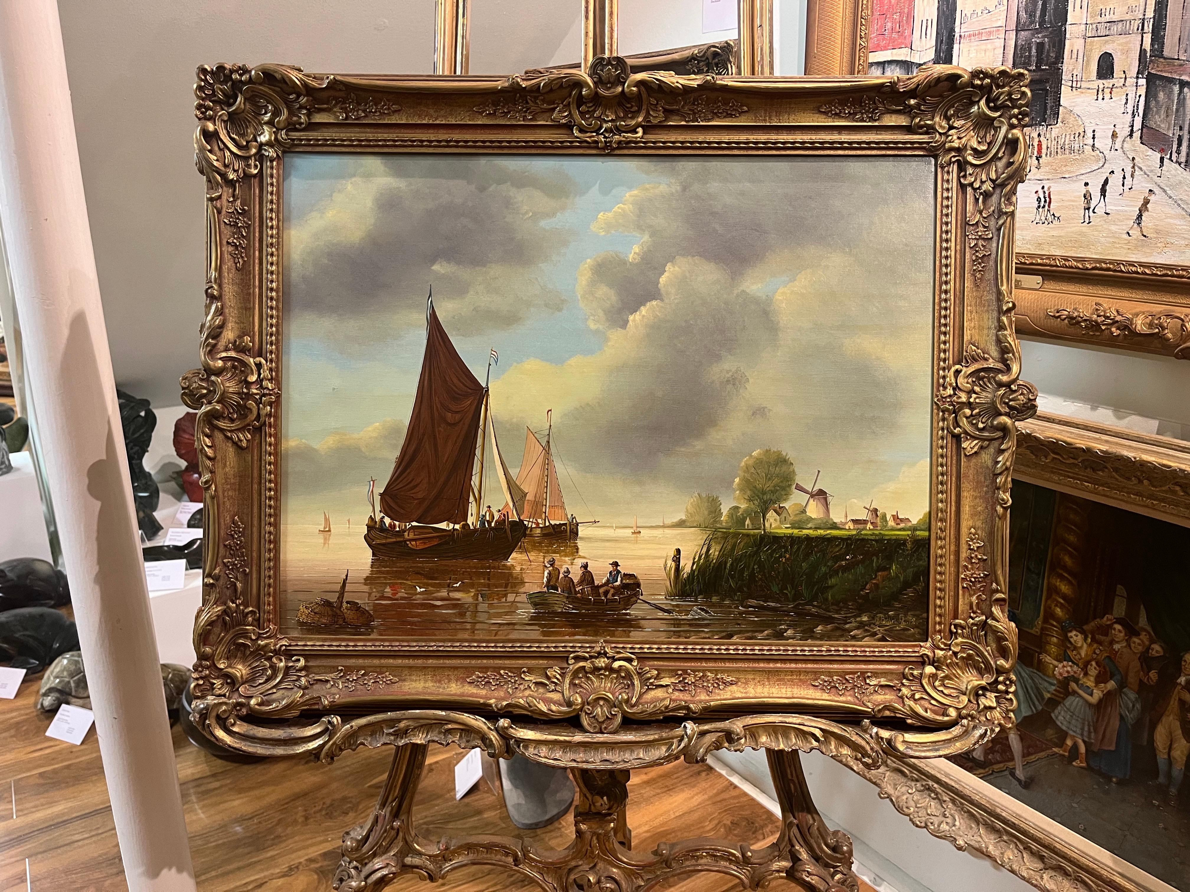 PEINTURE A L'HUILE D'ANCIEN MAITRE Haute qualité 19ème SIÈCLE Mers calmes Cadre doré en vente 8