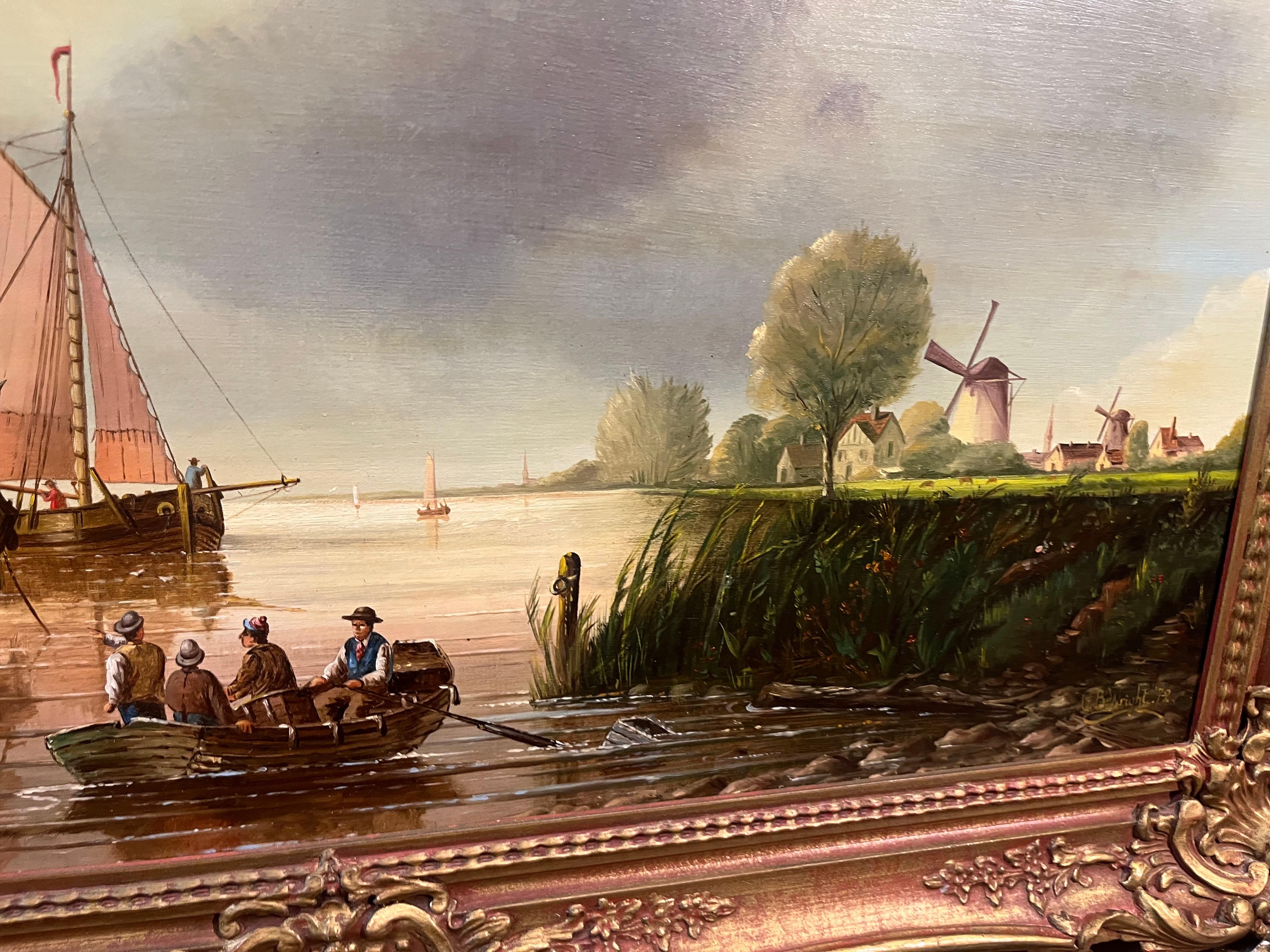 PEINTURE A L'HUILE D'ANCIEN MAITRE Haute qualité 19ème SIÈCLE Mers calmes Cadre doré en vente 9