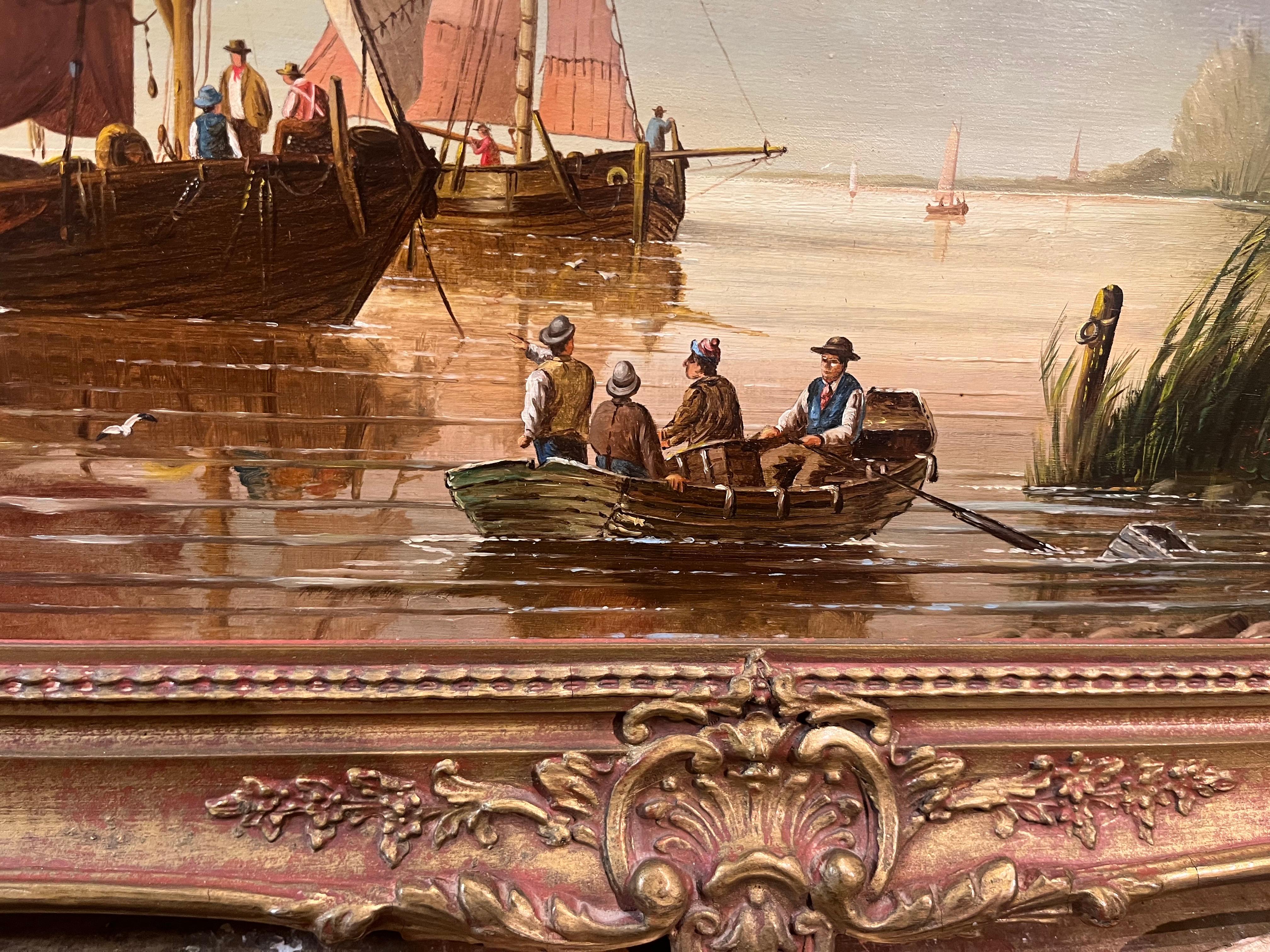 PEINTURE A L'HUILE D'ANCIEN MAITRE Haute qualité 19ème SIÈCLE Mers calmes Cadre doré en vente 12